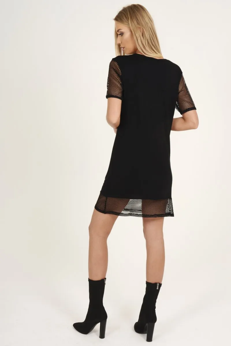 Black Mesh Love Paradise Slogan T-shirt Dress - Sally