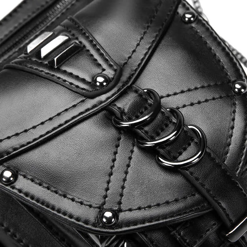 Black Motorcycle Punk Rivet Steampunk Waist Leg Bag