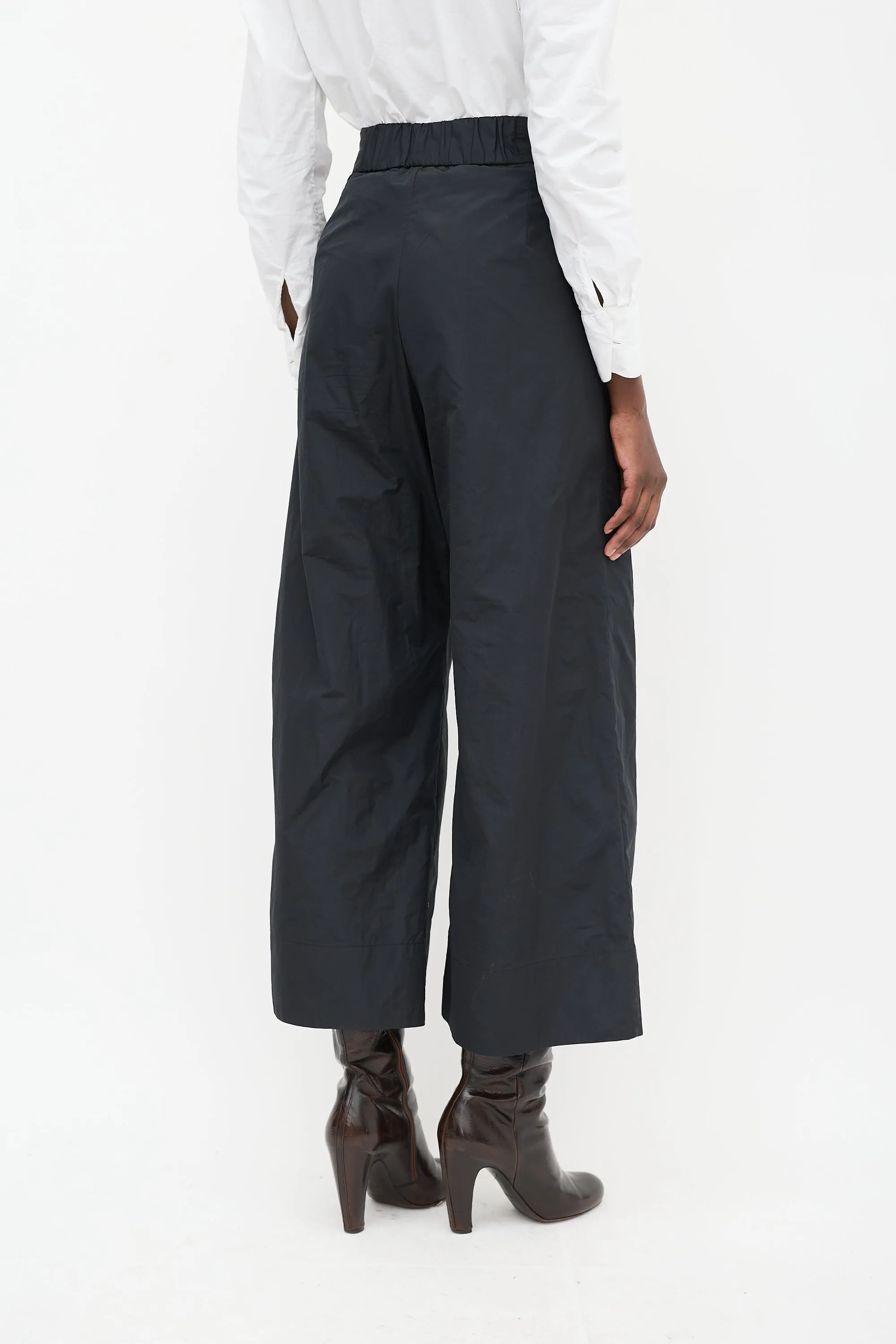 Black Nylon Wide Leg Trousers