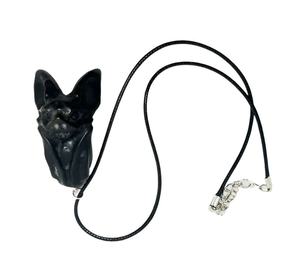 Black Obsidian Crystal Bat Pendant Necklace