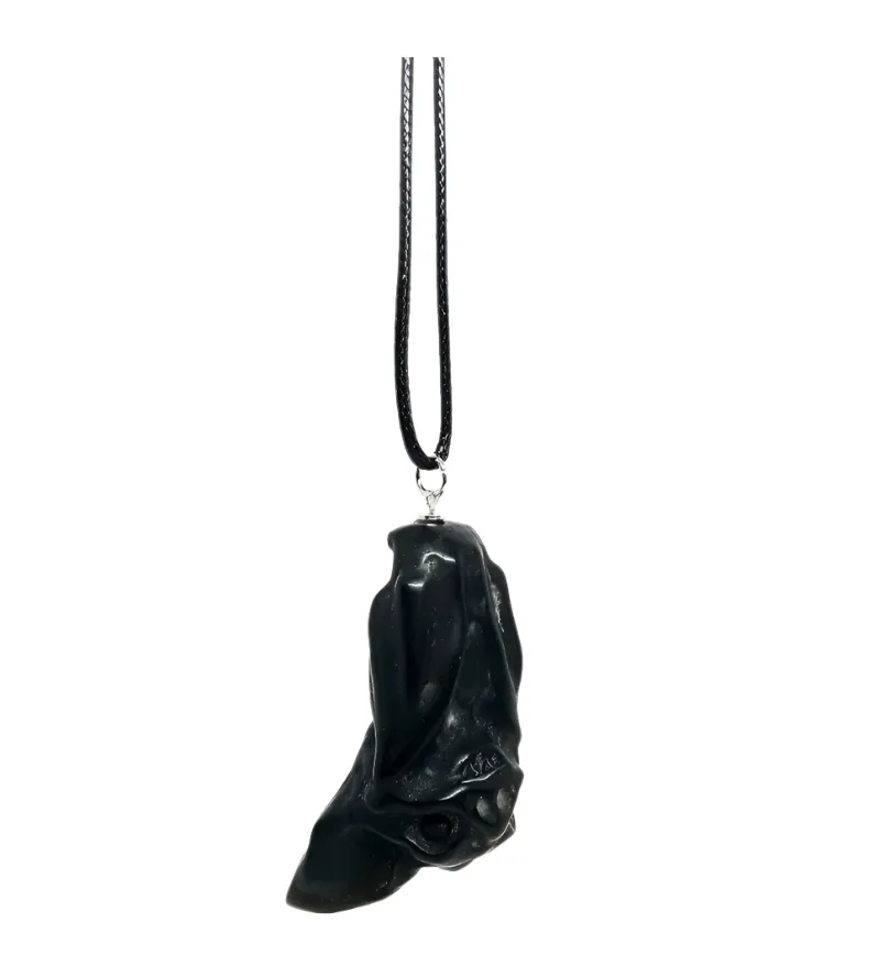 Black Obsidian Crystal Bat Pendant Necklace