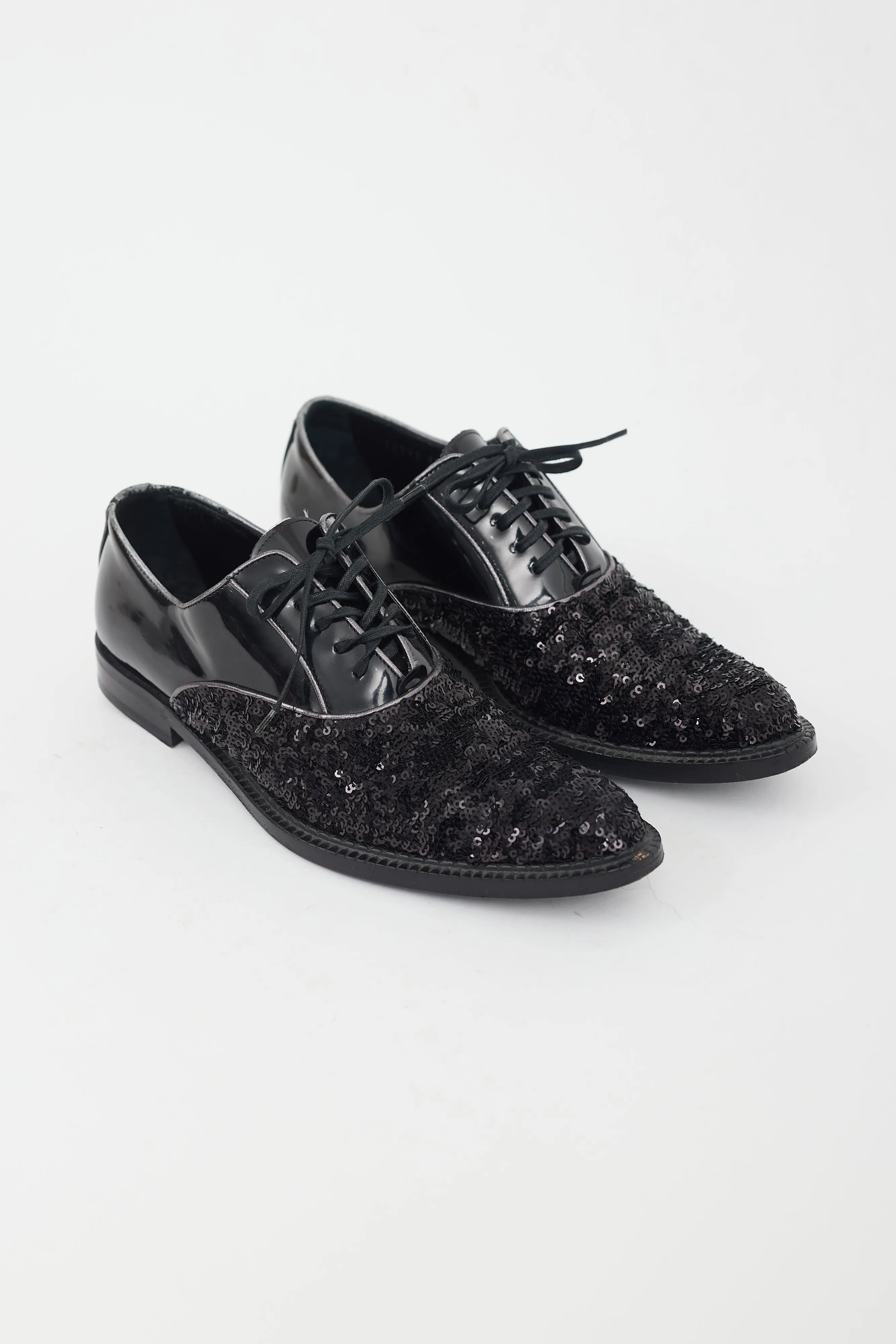 Black Patent Leather & Sequins Oxford