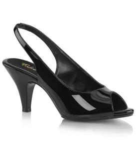 Black Patent Leatherette Peep Toe Slingback Heels