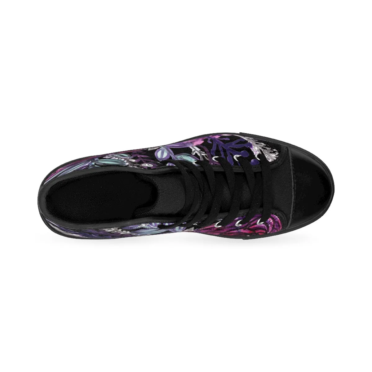 Black Purple Rose Men's Sneakers, Floral Print Designer High-top Running Tennis Shoes