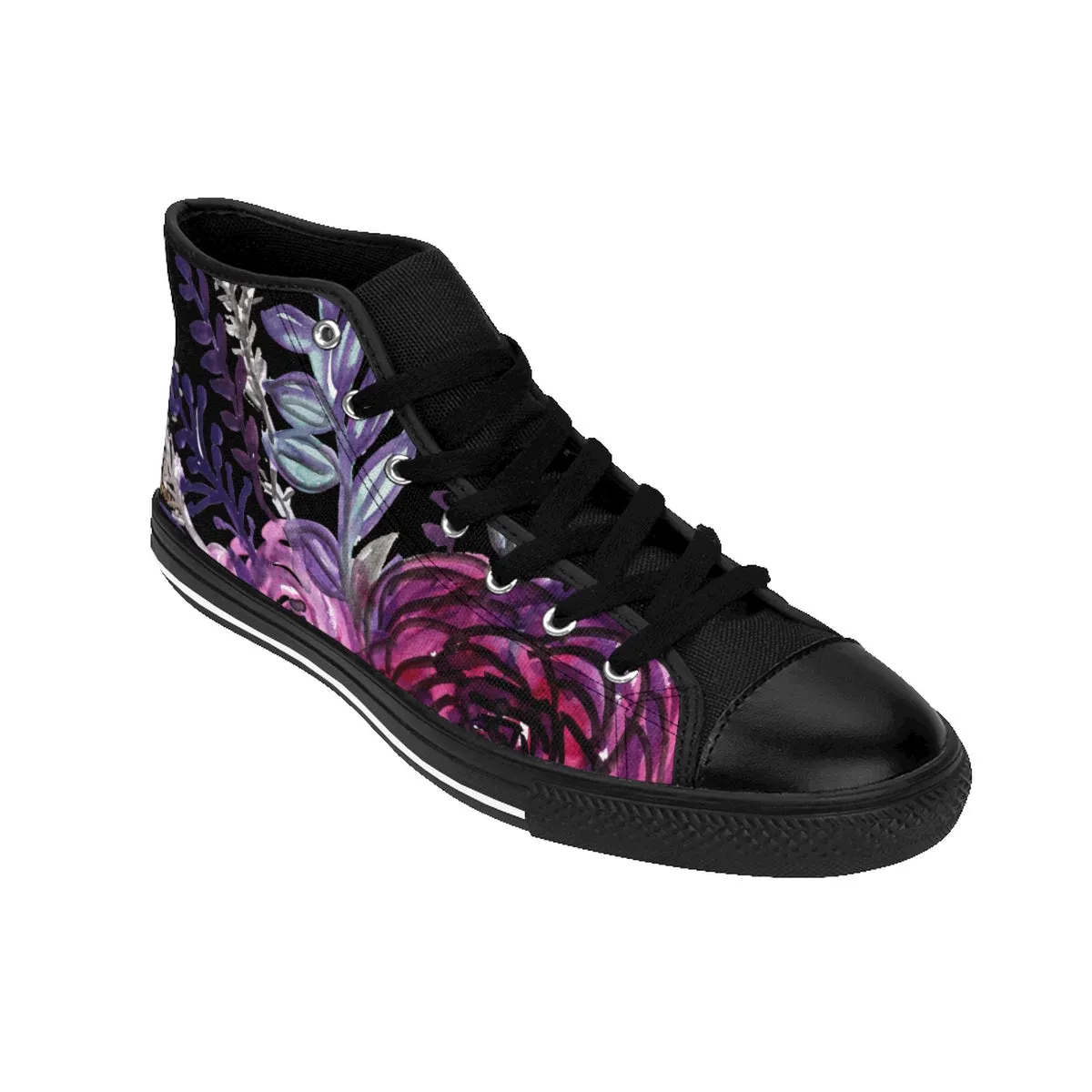 Black Purple Rose Men's Sneakers, Floral Print Designer High-top Running Tennis Shoes