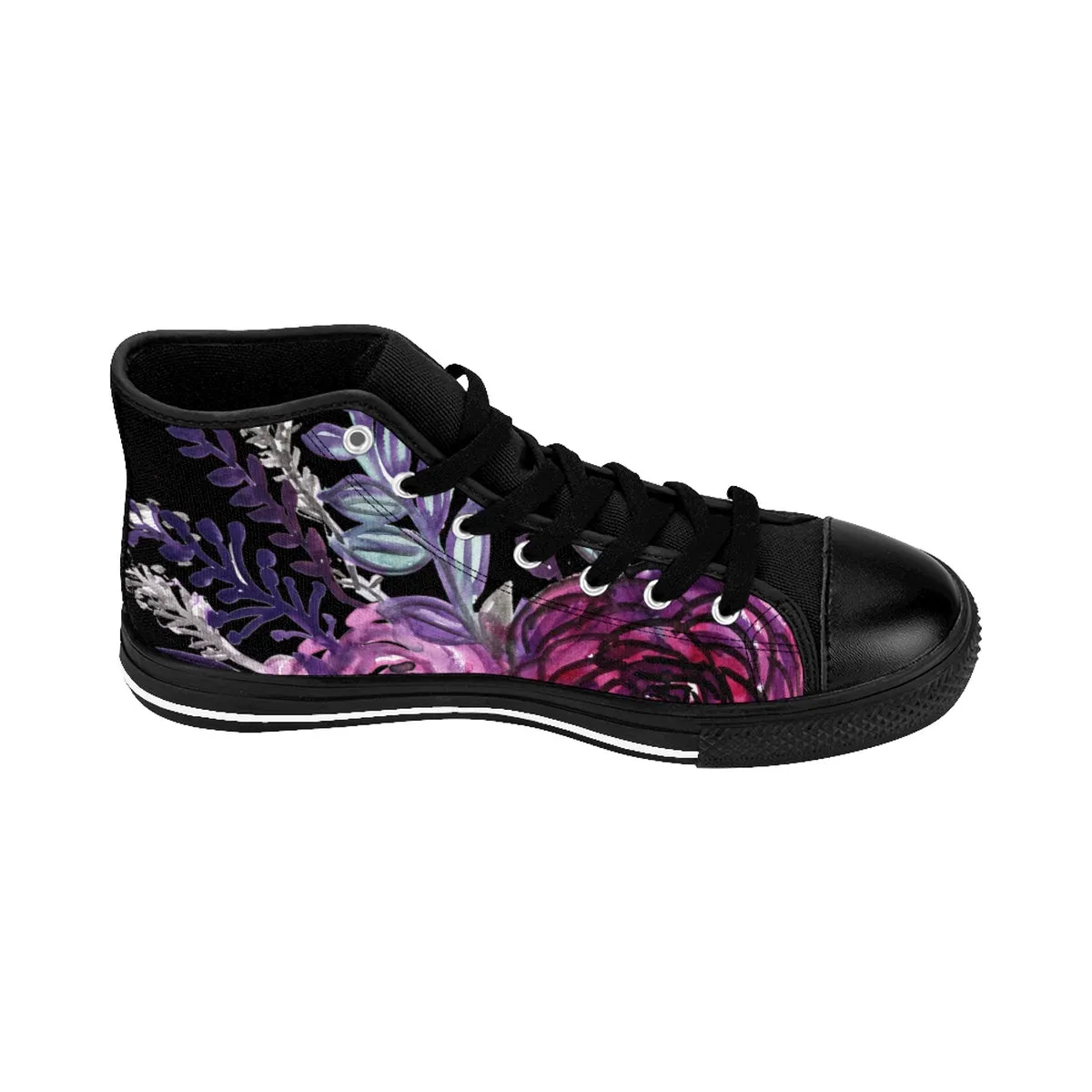 Black Purple Rose Men's Sneakers, Floral Print Designer High-top Running Tennis Shoes