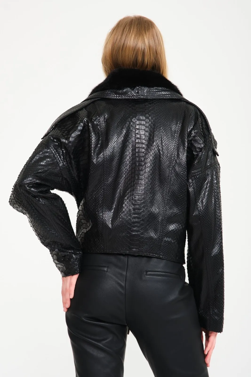 Black Python Leather Jacket