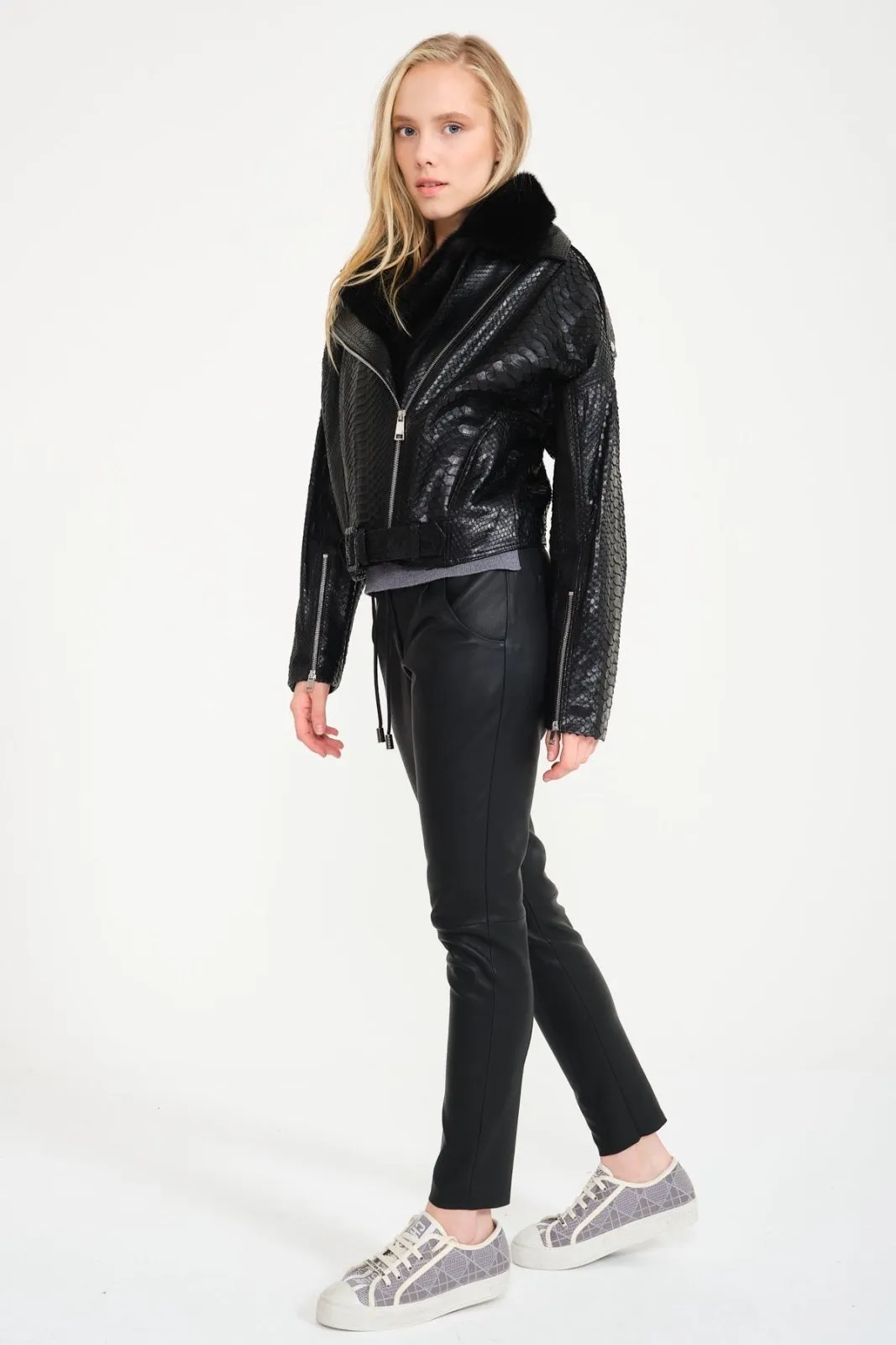 Black Python Leather Jacket