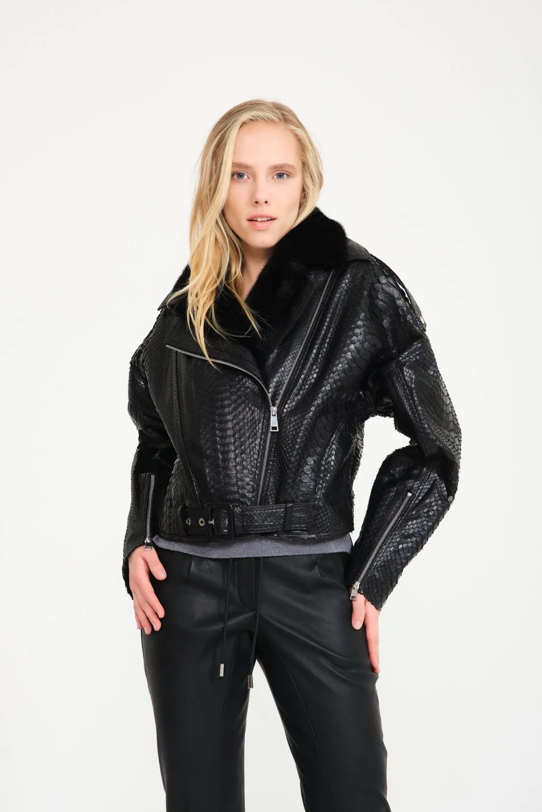 Black Python Leather Jacket