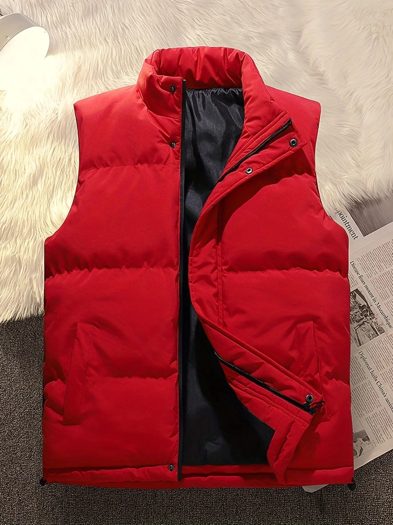 Black Quilted Vest with Sherpa Lining