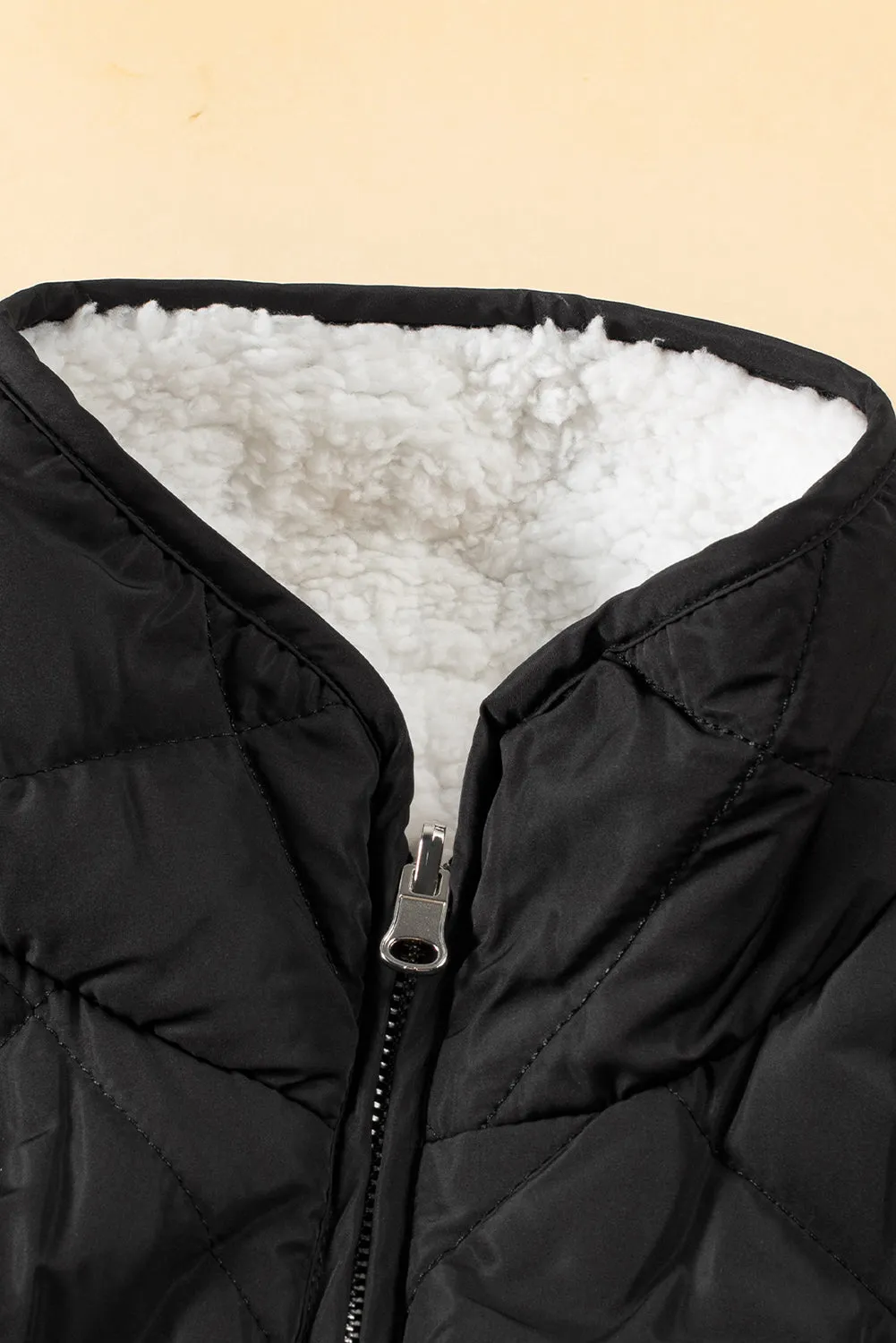 Black Quilted Vest with Sherpa Lining