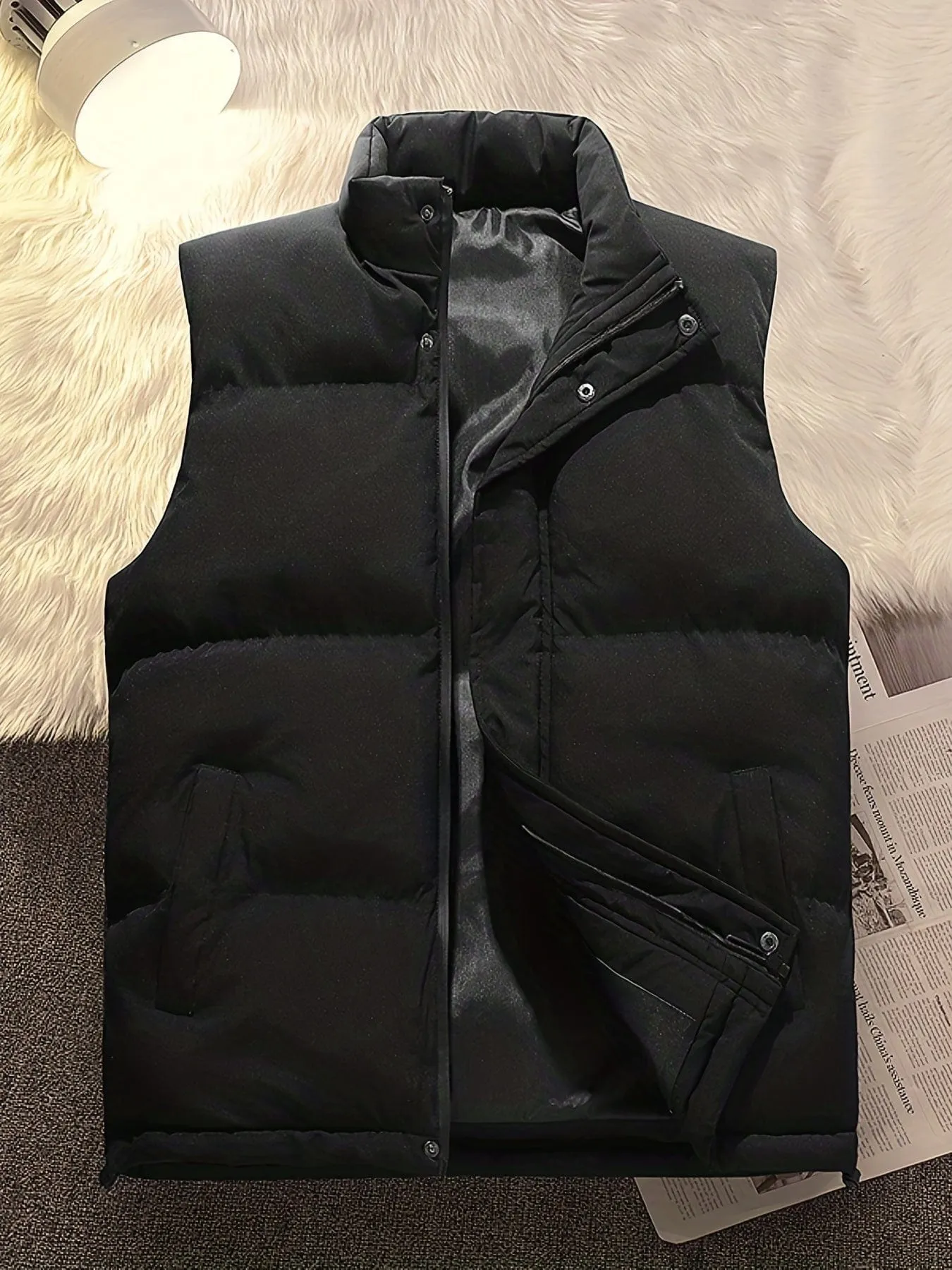 Black Quilted Vest with Sherpa Lining