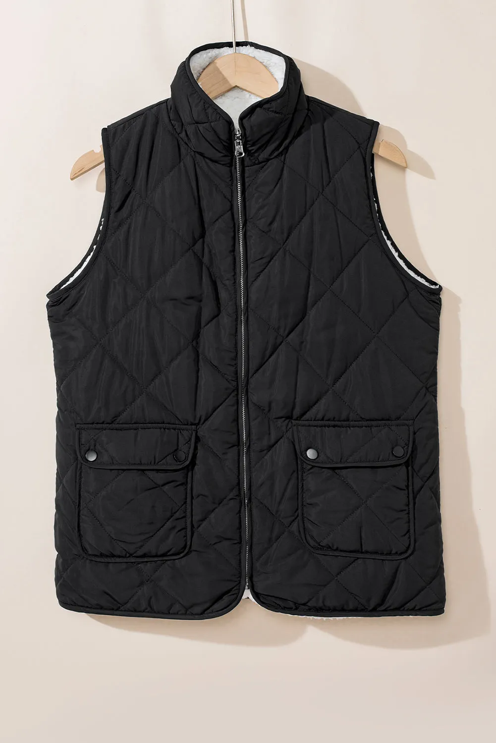 Black Quilted Vest with Sherpa Lining