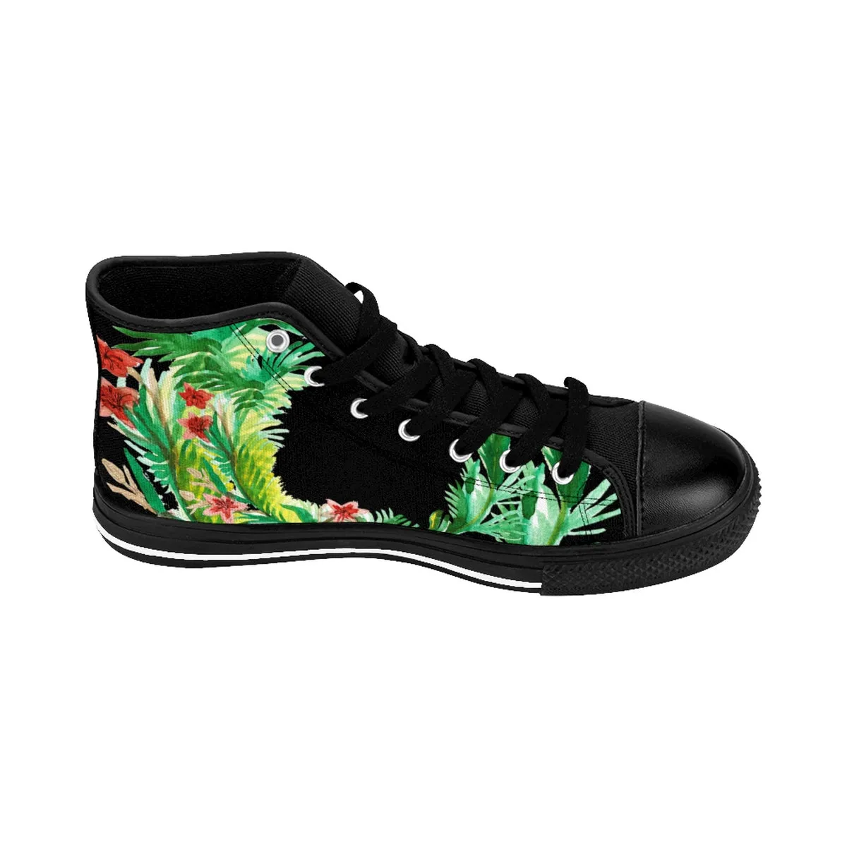 Black Red Floral Men's Sneakers, Fall Floral Print Designer High-top Running Tennis Shoes