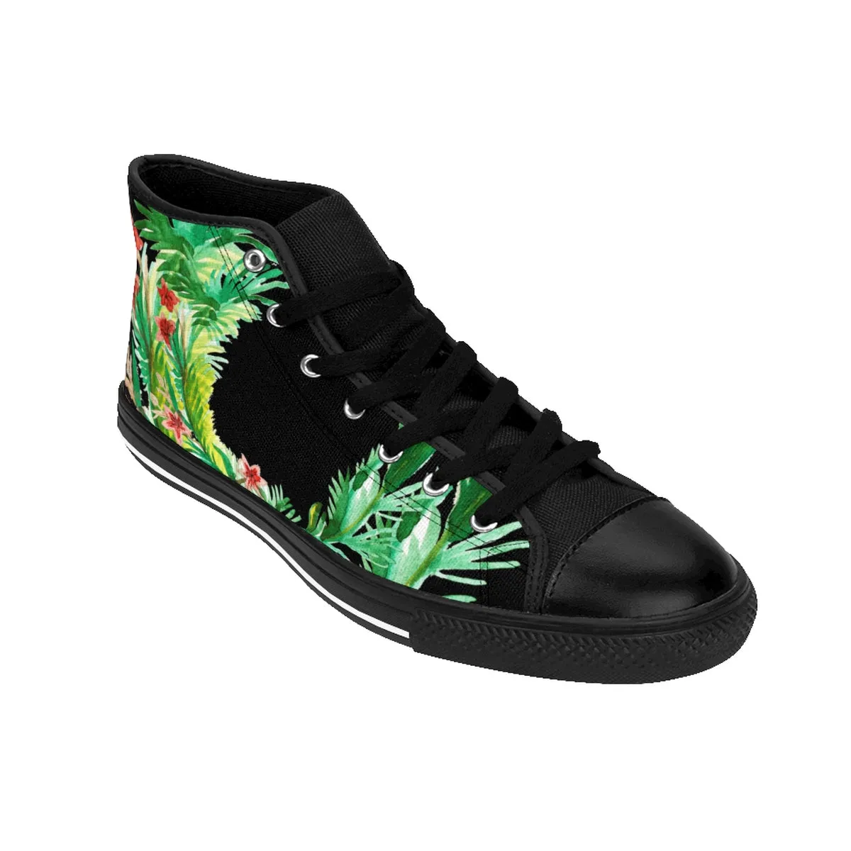 Black Red Floral Men's Sneakers, Fall Floral Print Designer High-top Running Tennis Shoes