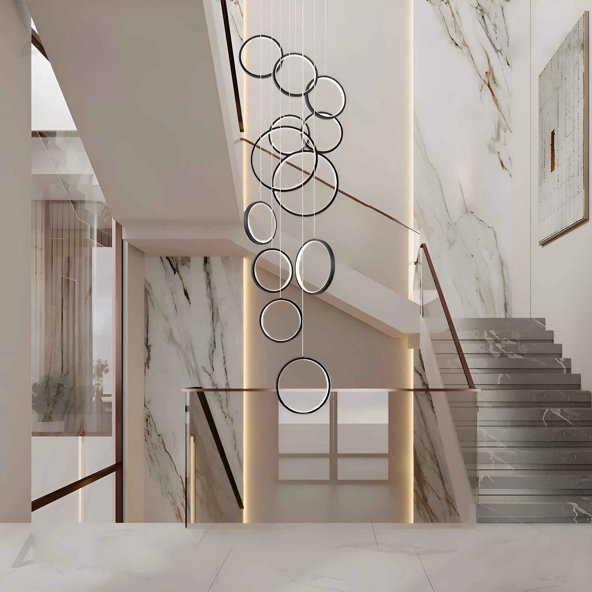 Black Rings LED Light for Modern Minimalist Foyer