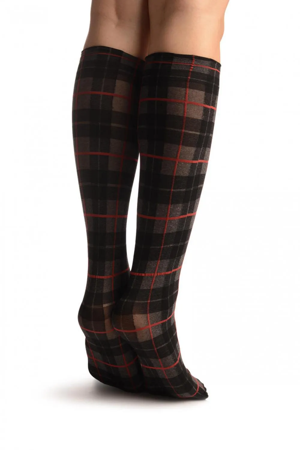 Black Scottish Tartan Knee High Socks