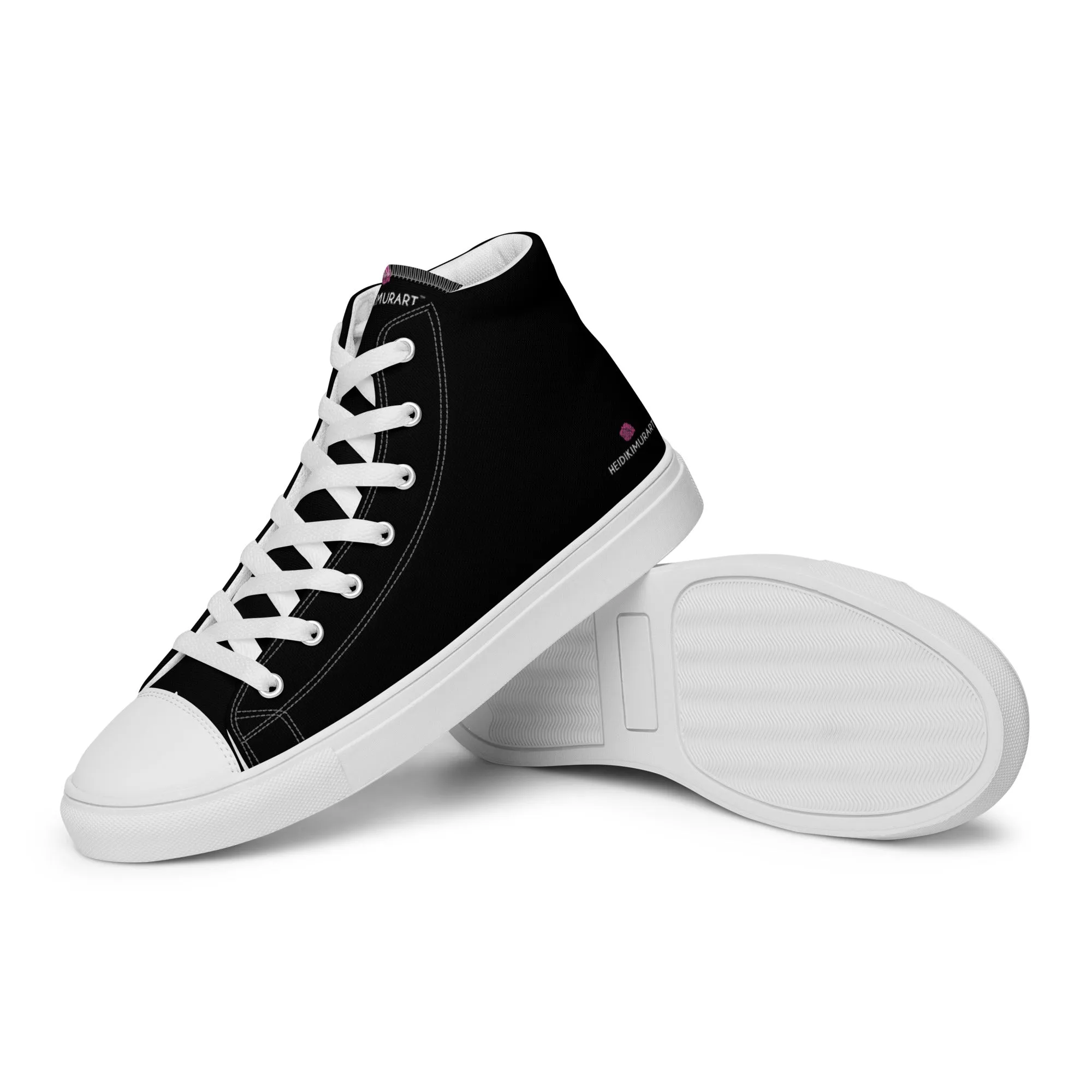 Black Solid Color Men's High Tops, Men’s high top canvas shoes