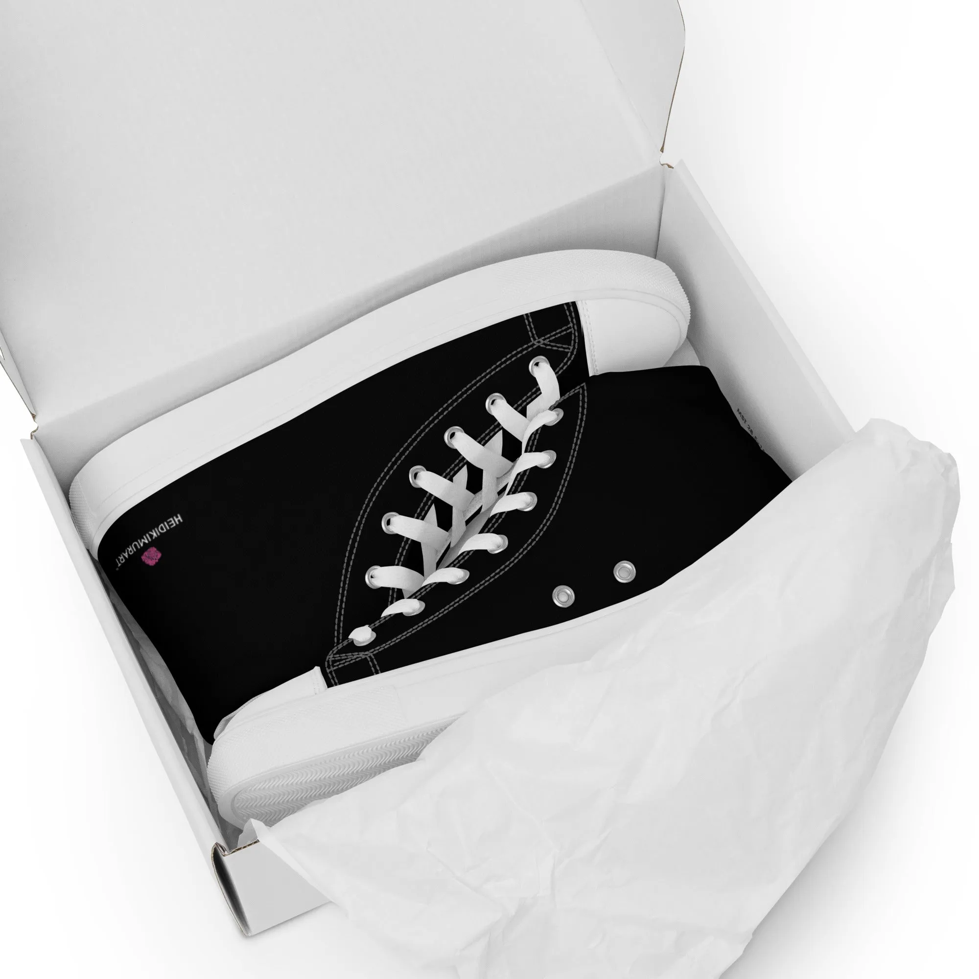 Black Solid Color Men's High Tops, Men’s high top canvas shoes