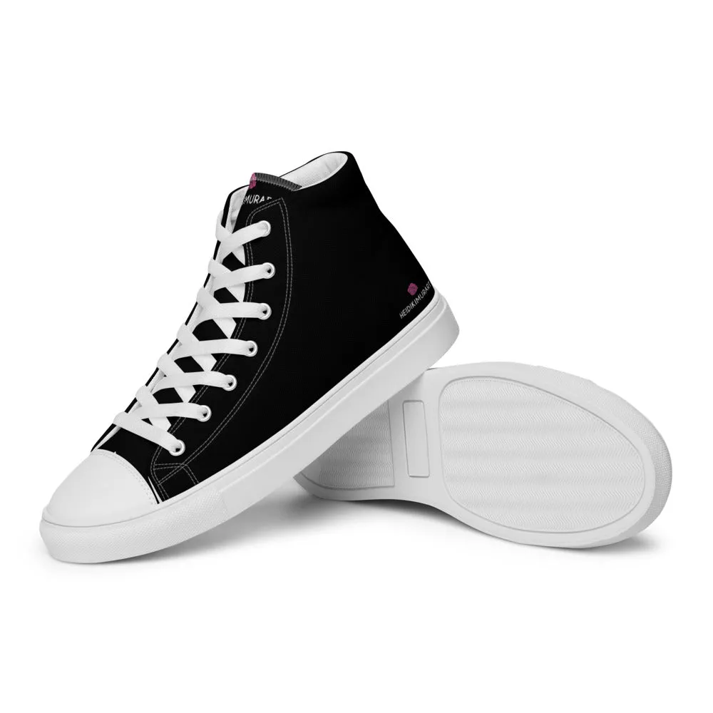 Black Solid Color Men's Hip Tops, Men’s high top canvas shoes