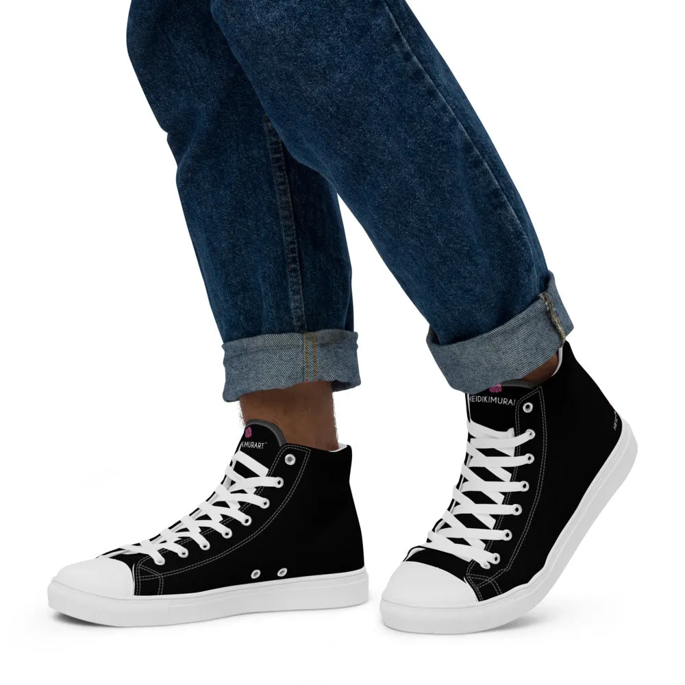 Black Solid Color Men's Hip Tops, Men’s high top canvas shoes