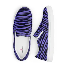 Black Striped Women's Slip On, Black Purple Striped Print Women’s Slip-On Canvas Shoes (US Size: 5-12)