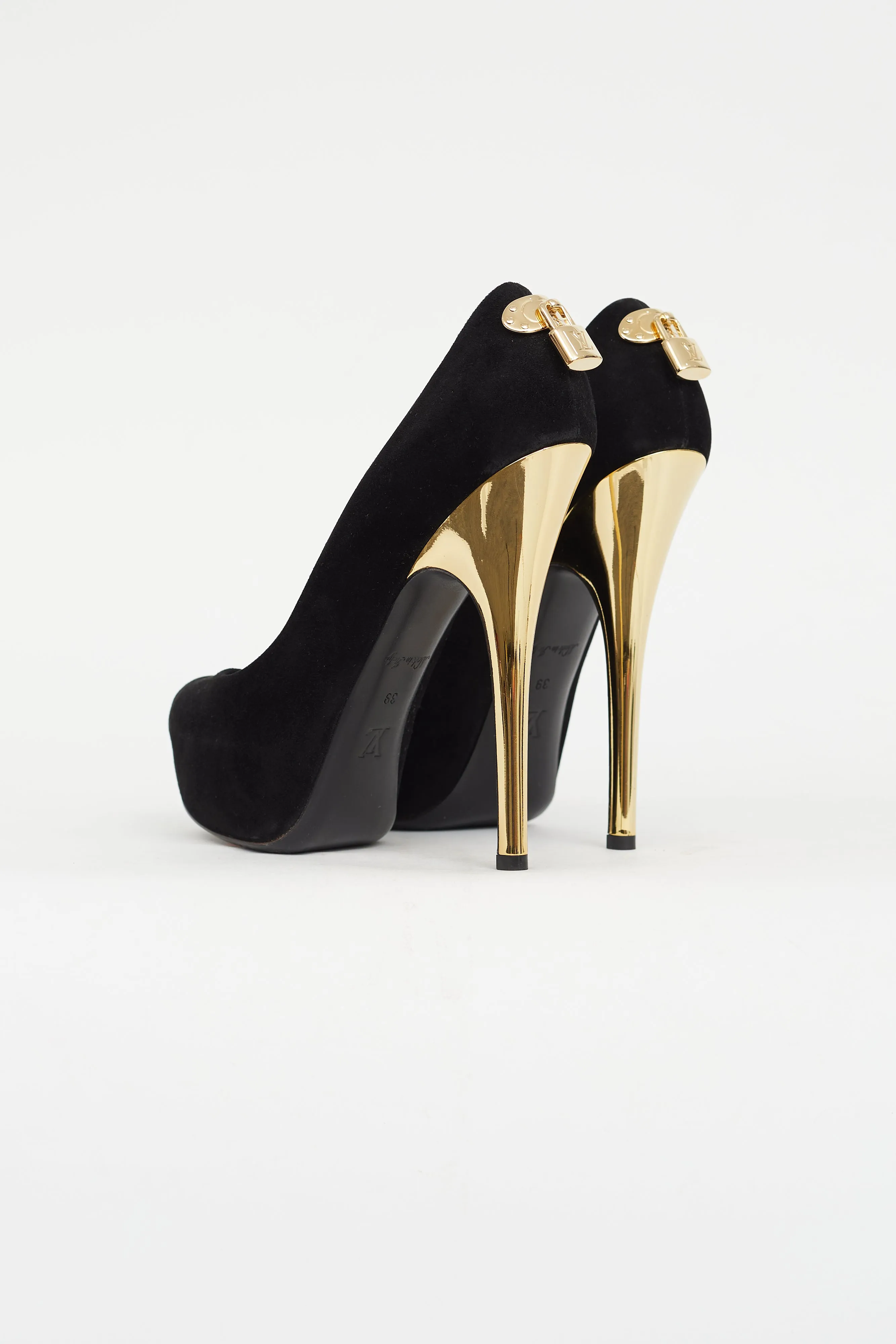 Black Suede & Gold Padlock Oh Really Pump