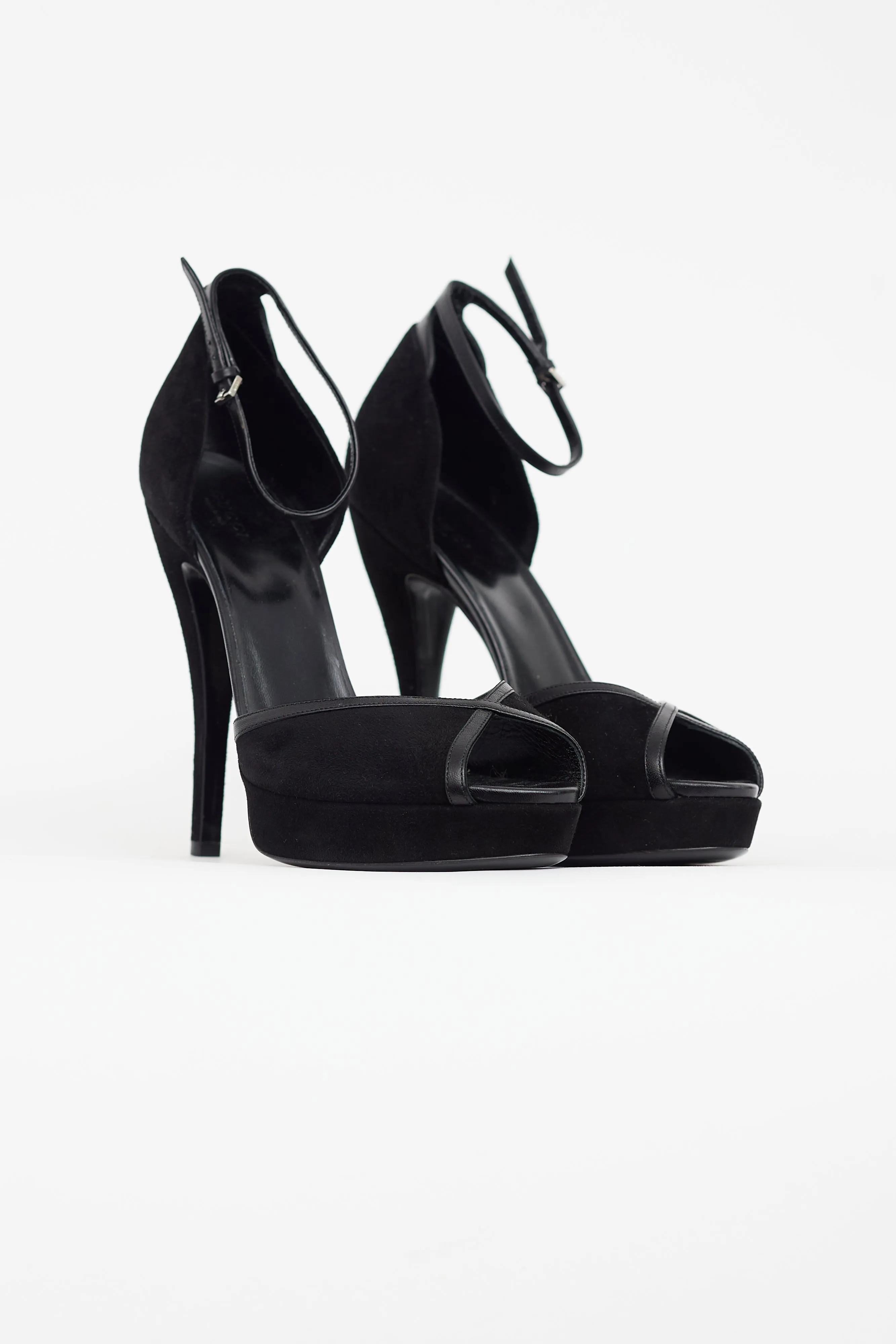 Black Suede Peep Toe Heel