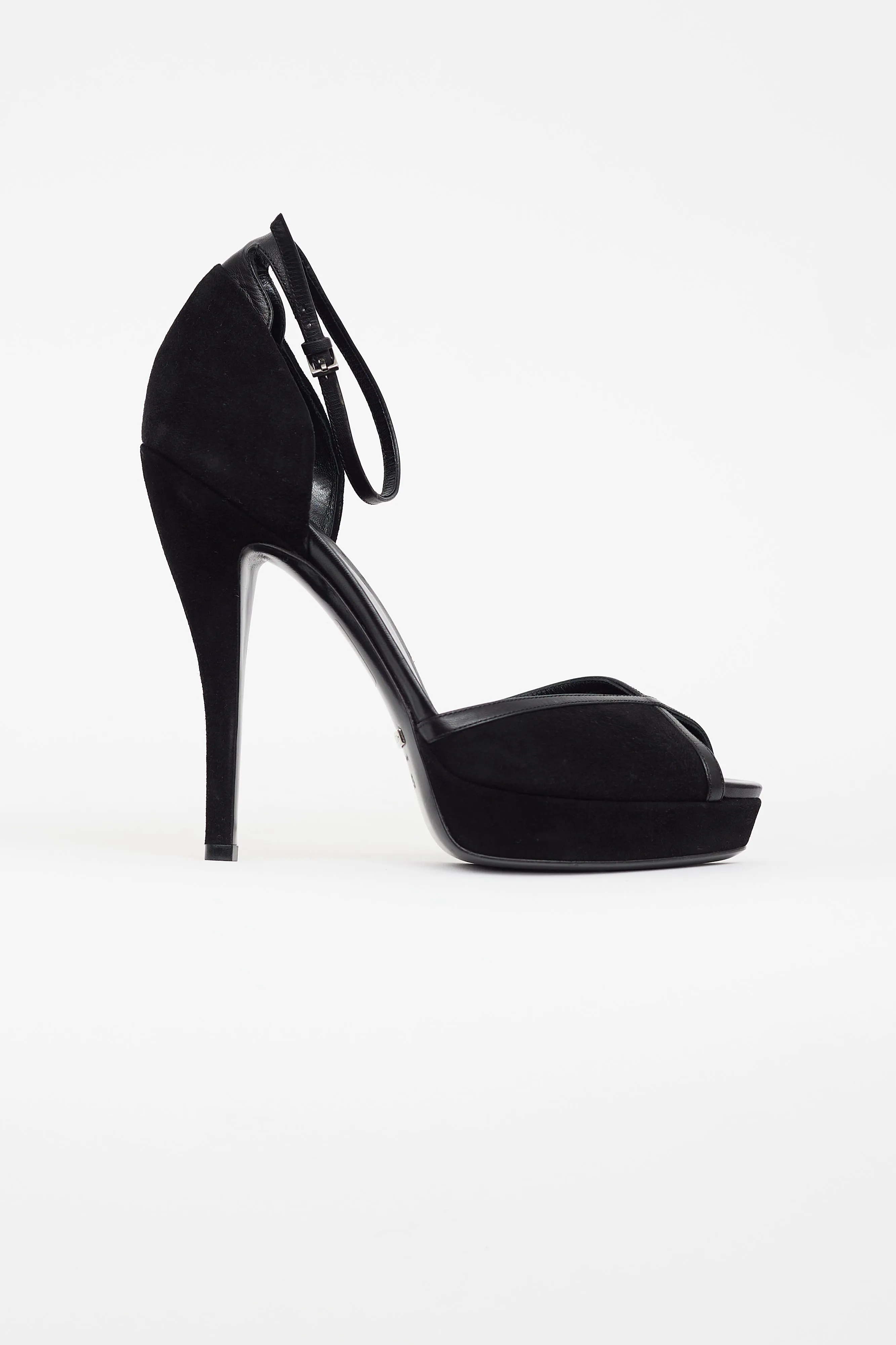 Black Suede Peep Toe Heel