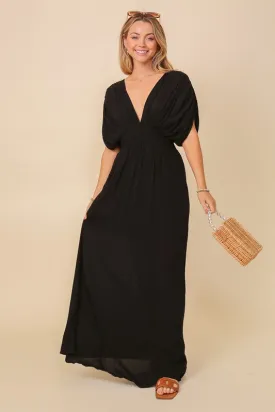 Black Summer Spring Vacation Maxi Sundress Lined