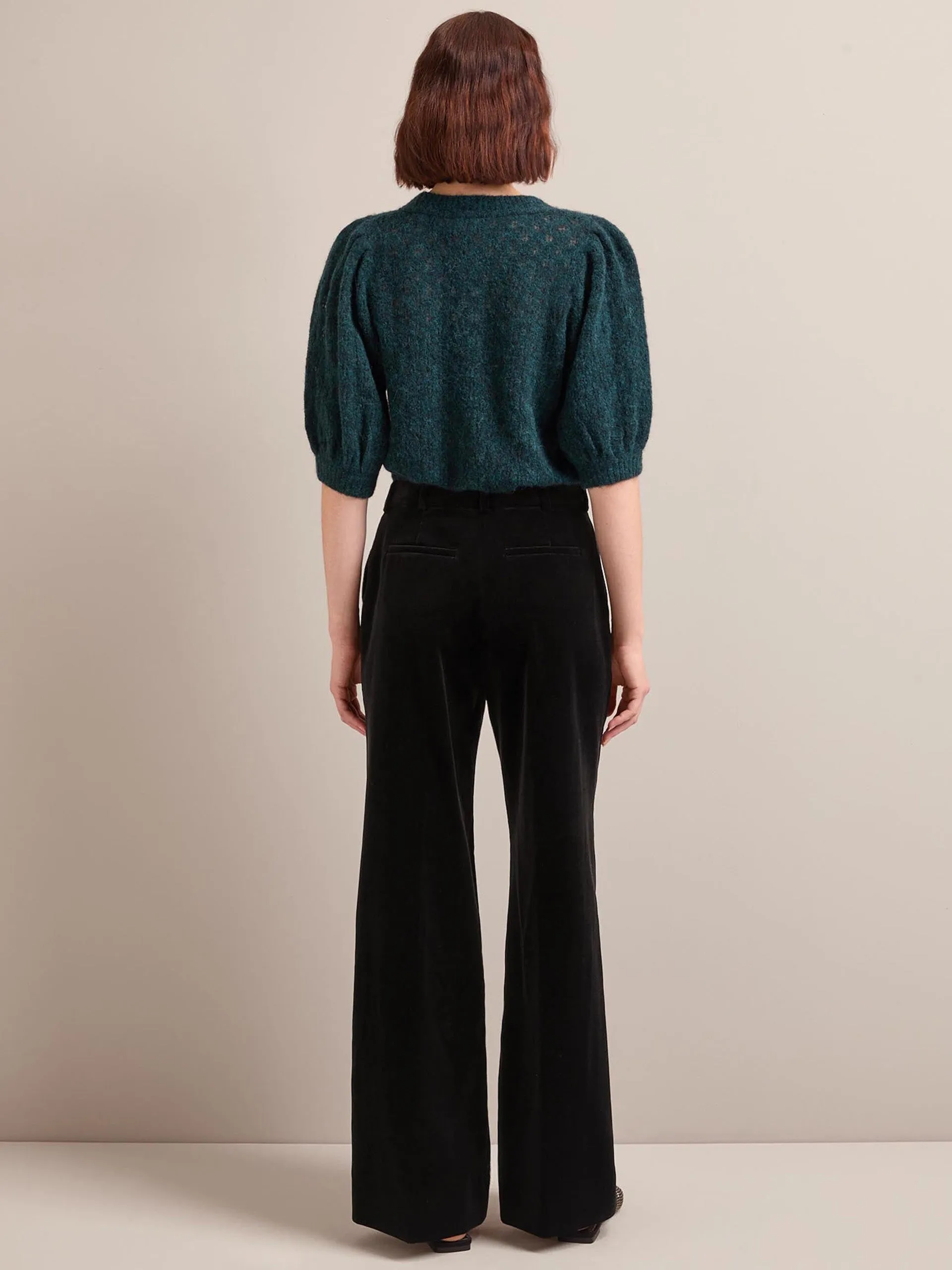 Black Taylor velvet wide leg trousers