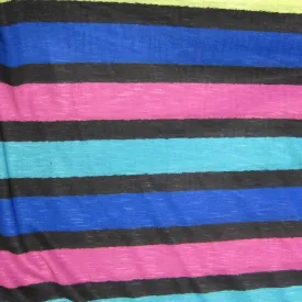 Black, Teal and Royal Stripes on Cotton/Poly Jersey Fabric