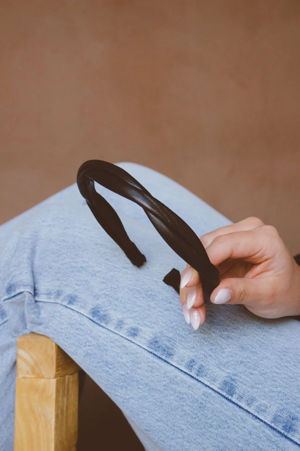 Black Twisted Leather Hard Headband