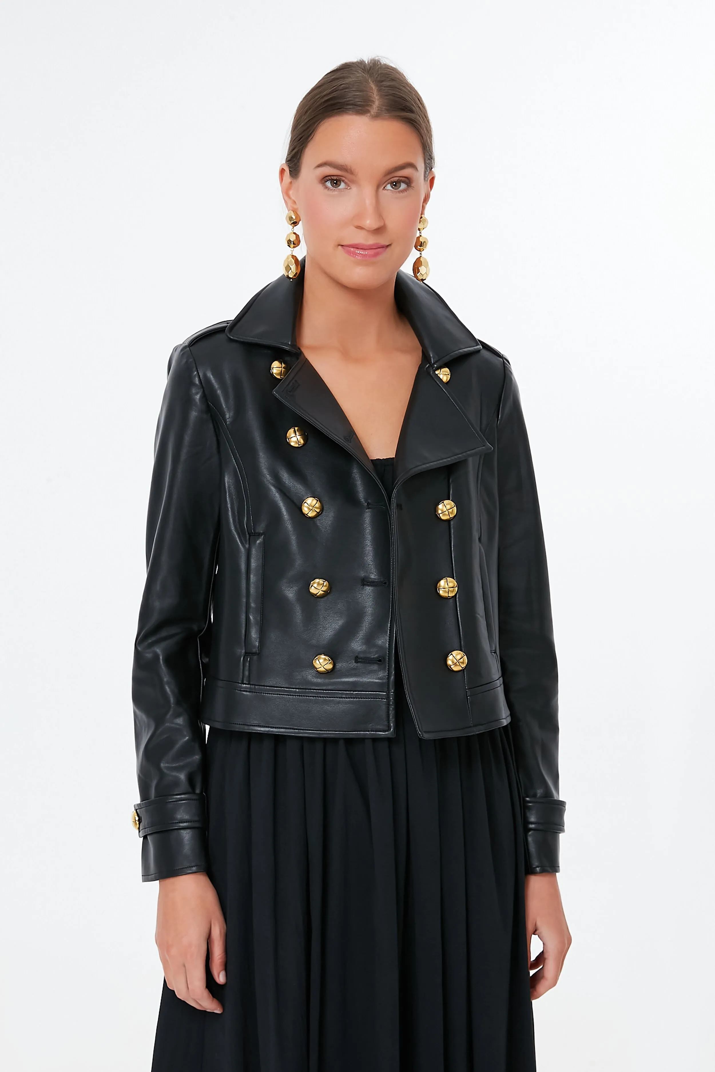 Black Vaughn Cropped Leather Jacket