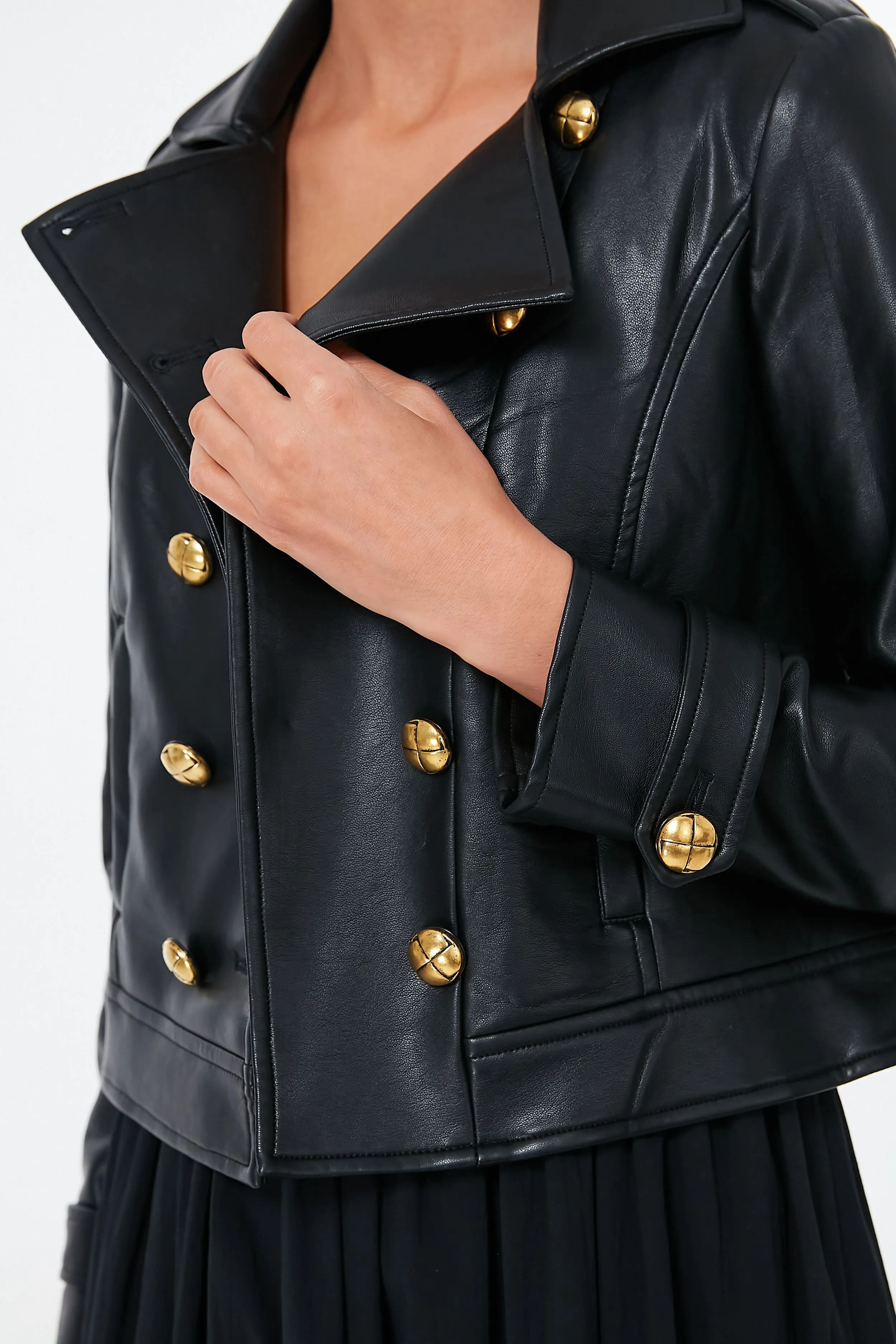 Black Vaughn Cropped Leather Jacket