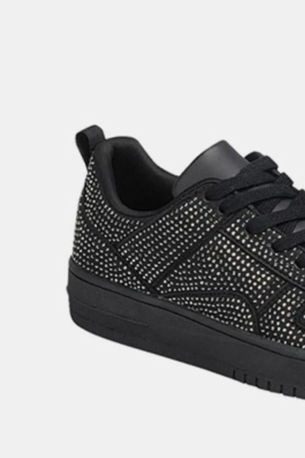 Black Vegan Leather Rhinestone Platform Sneakers