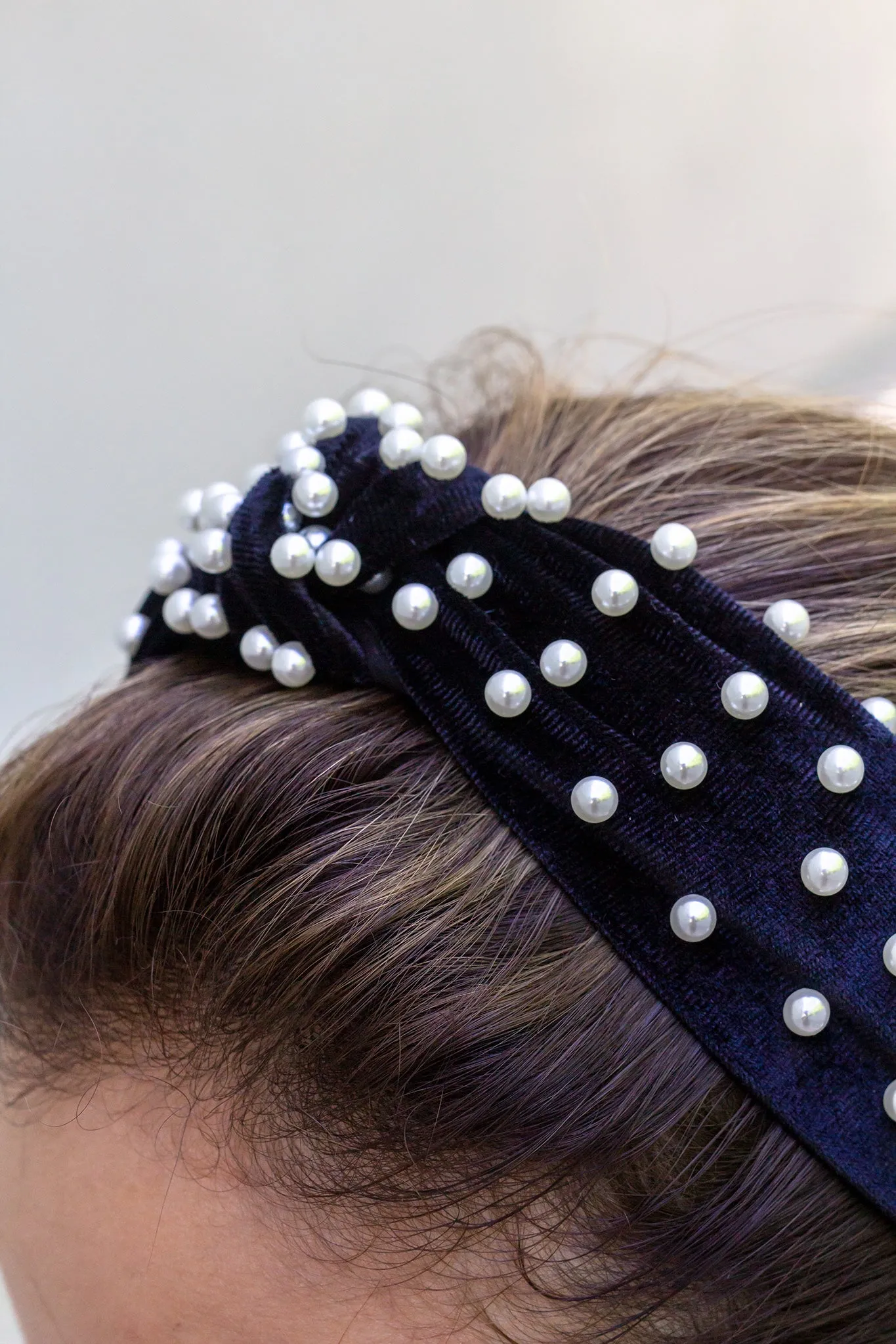 Black Velvet Headband with Pearls