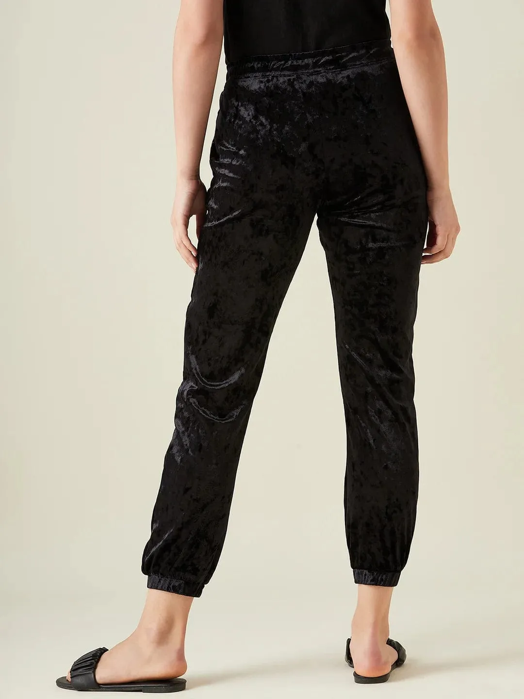 Black velvet joggers