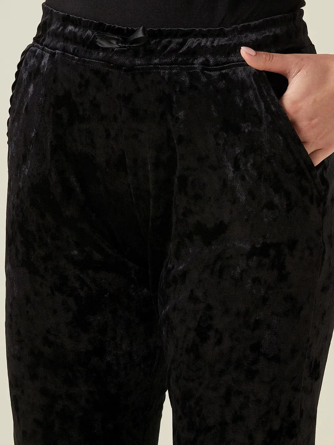 Black velvet joggers