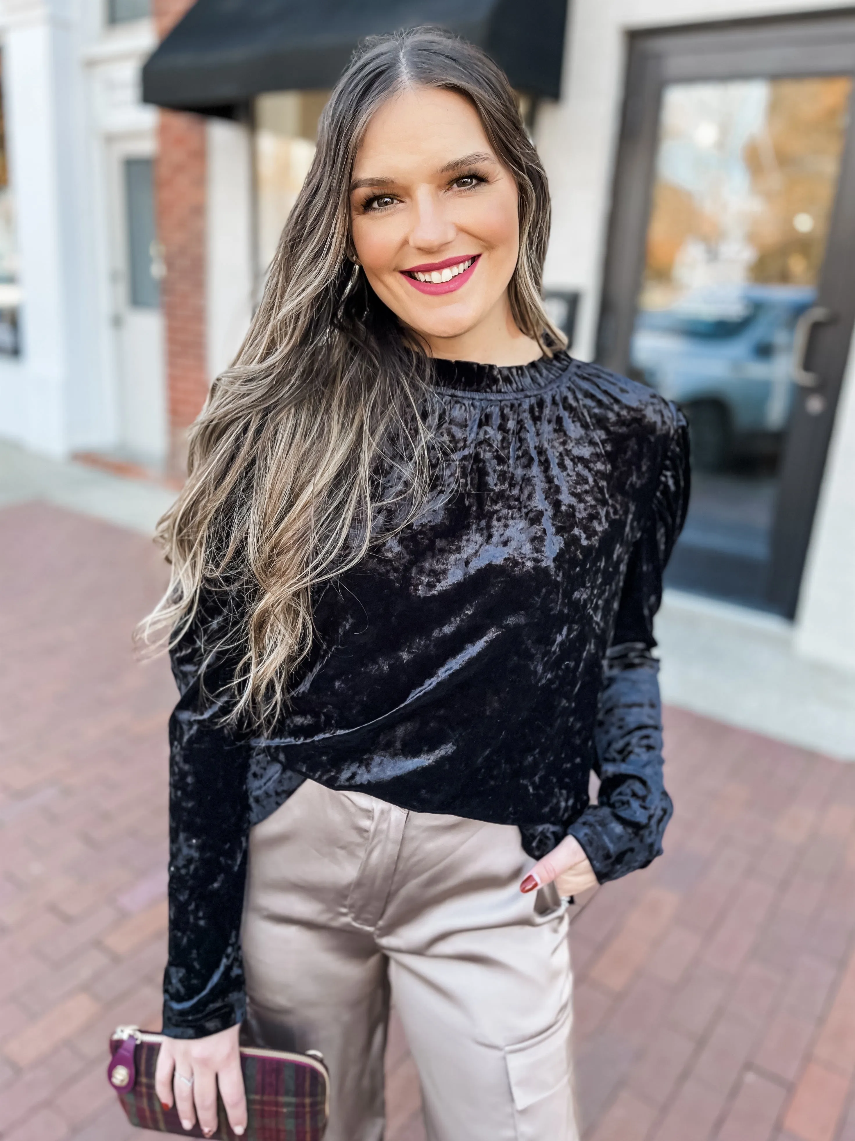 Black Velvet Mock Neck Blouse