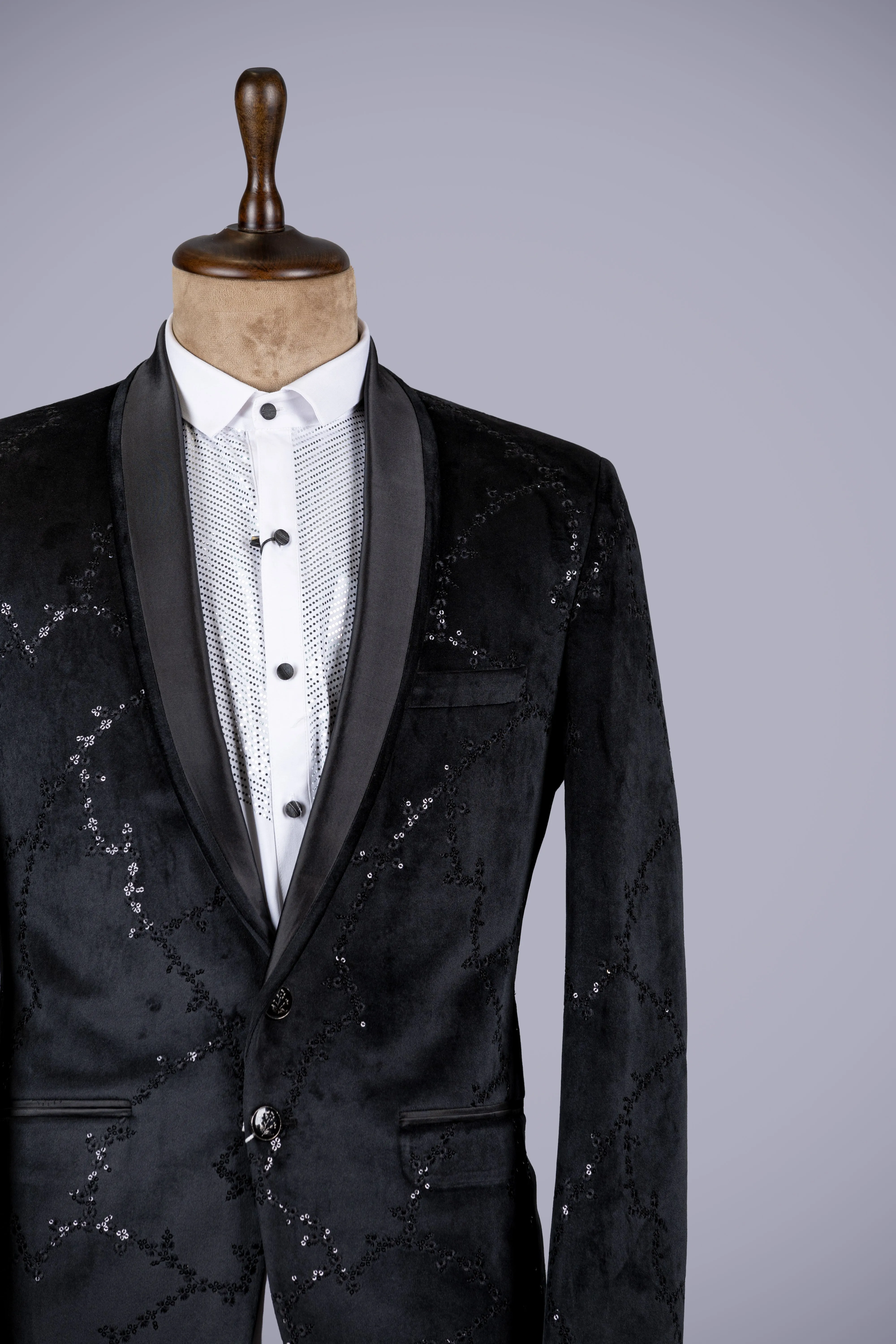 Black Velvet Suit with Peak Lapels