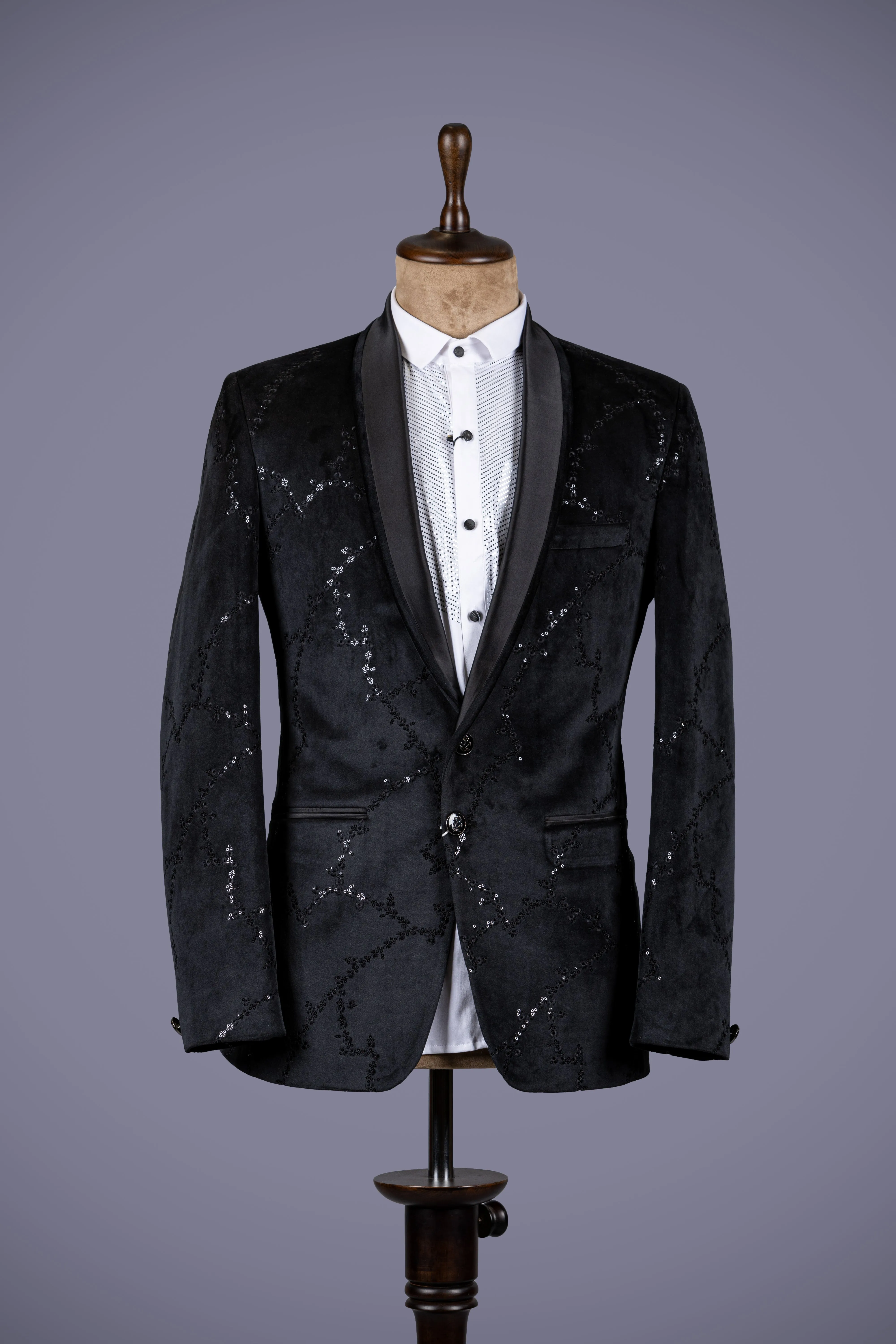 Black Velvet Suit with Peak Lapels