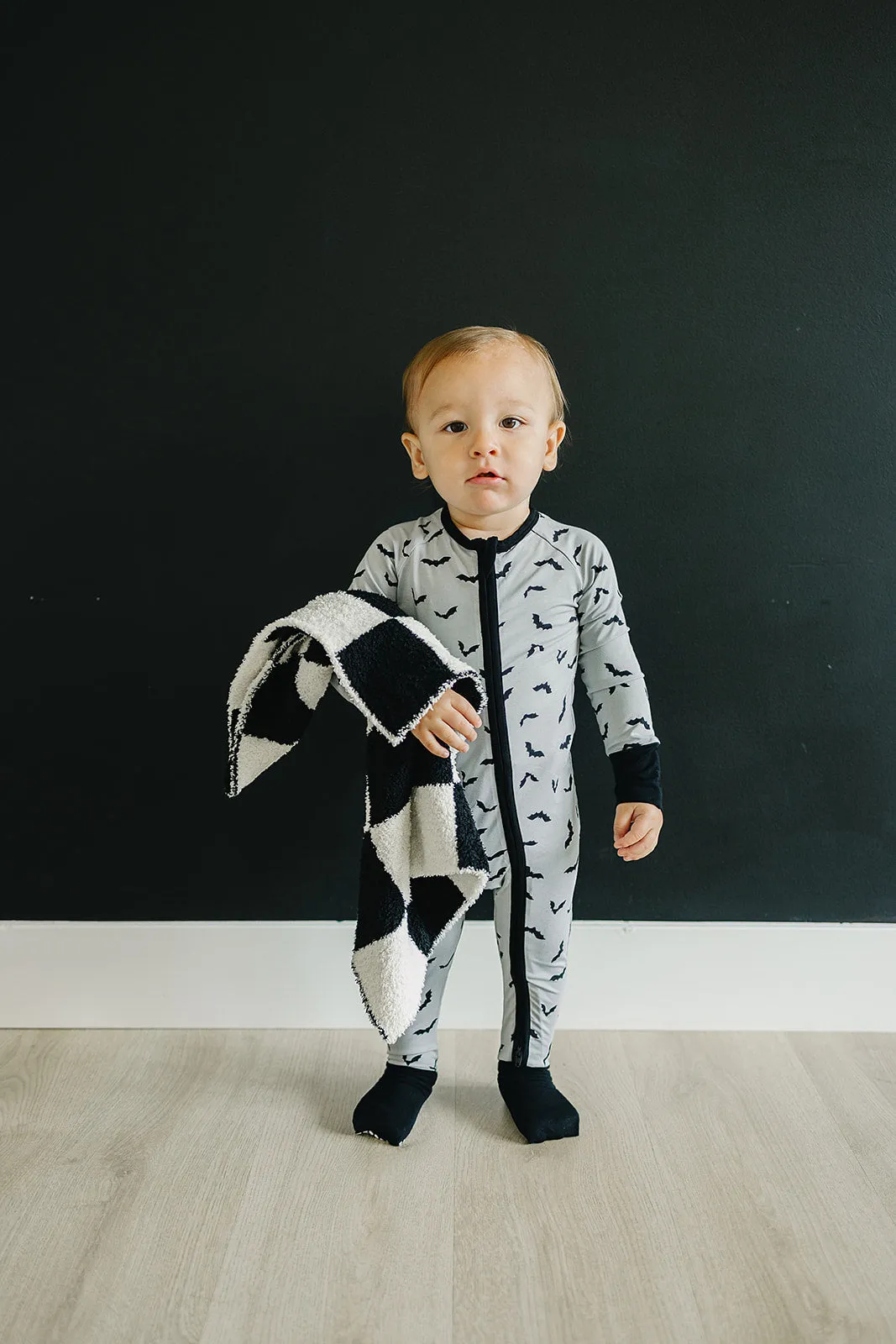 Black   White Checkered Plush Blanket