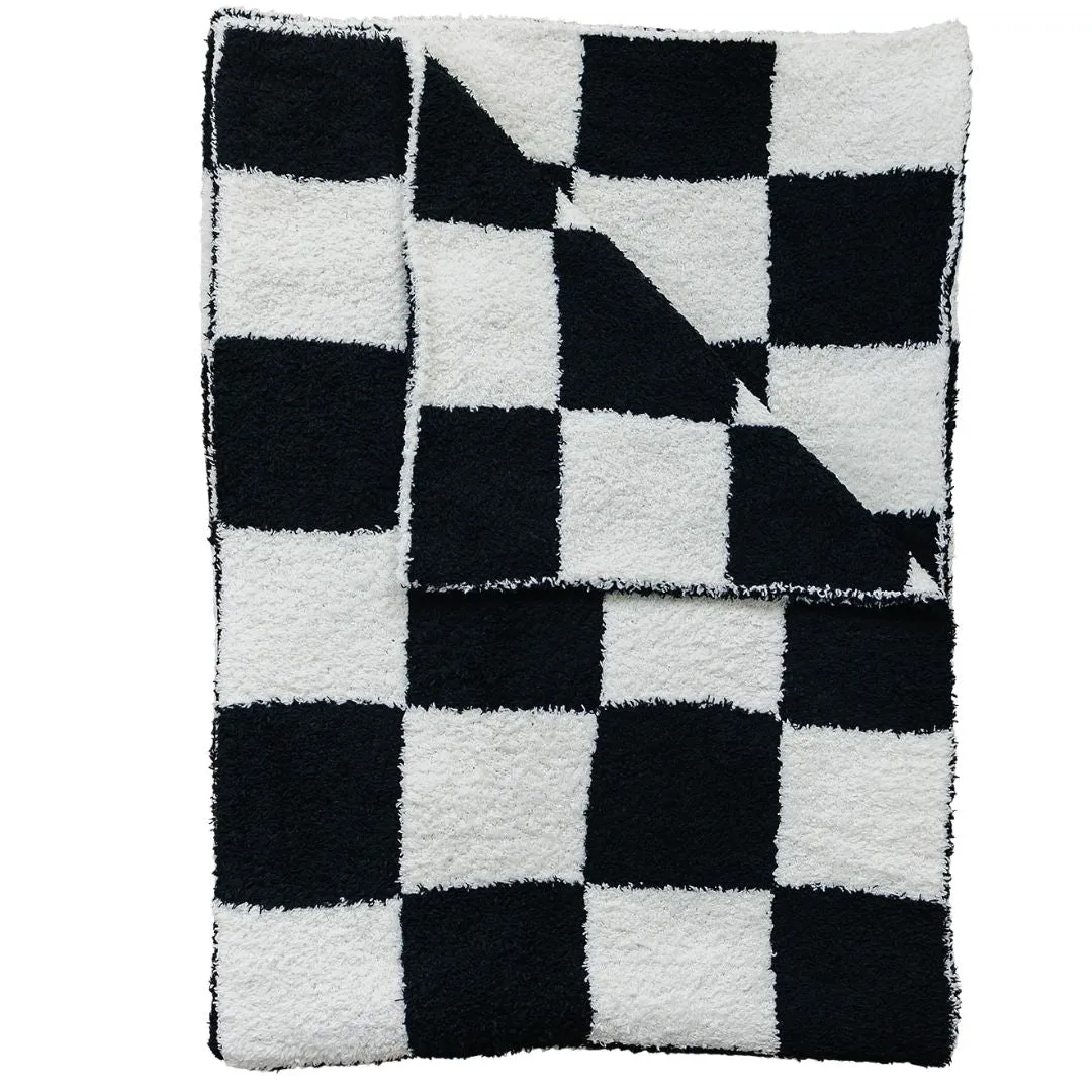 Black   White Checkered Plush Blanket