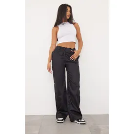 Black Wide Leg Twill Trousers