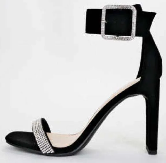 Black Womens Rhinestones Heeled  Sandals