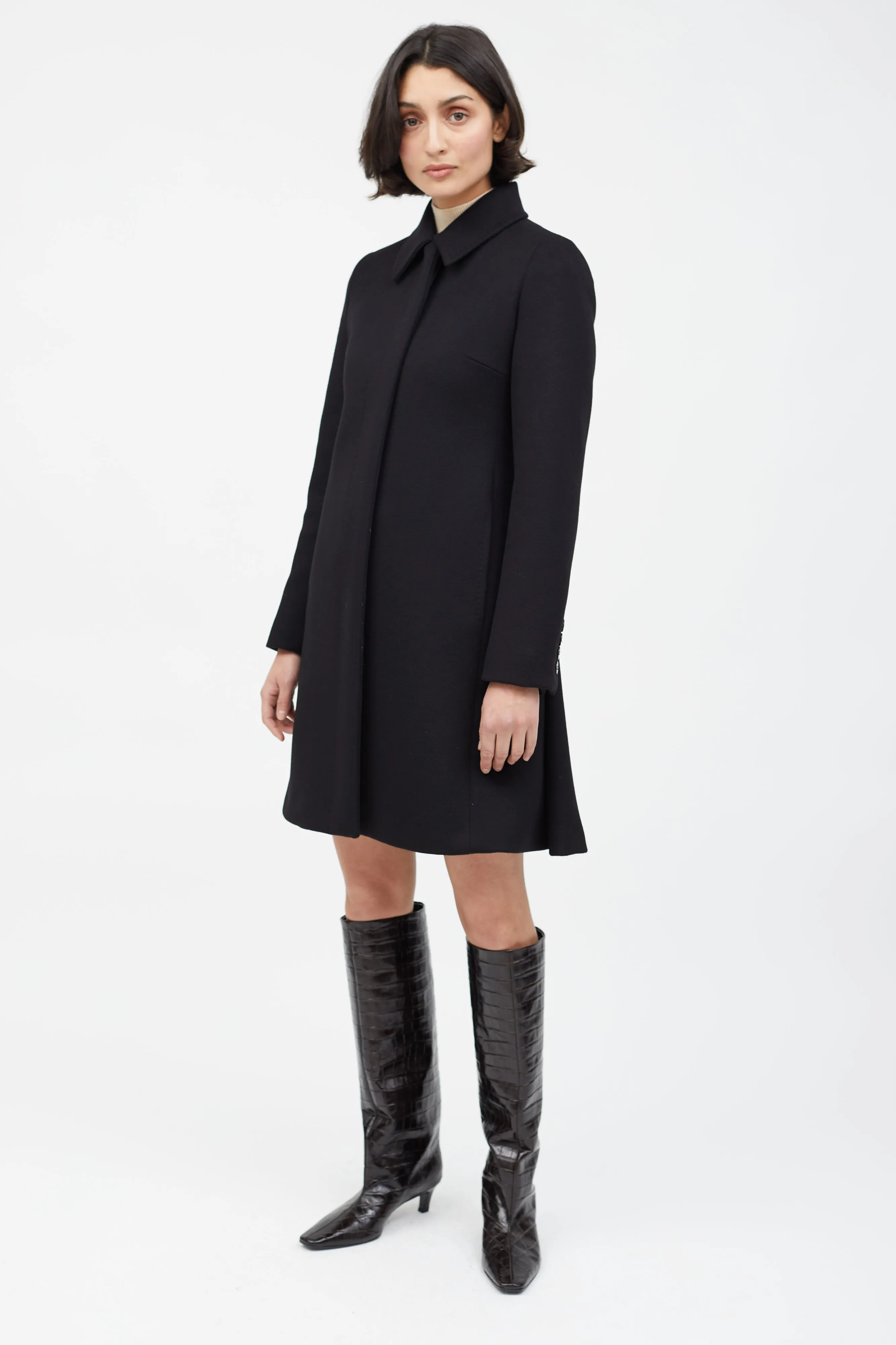 Black Wool & Cashmere A-Line Coat