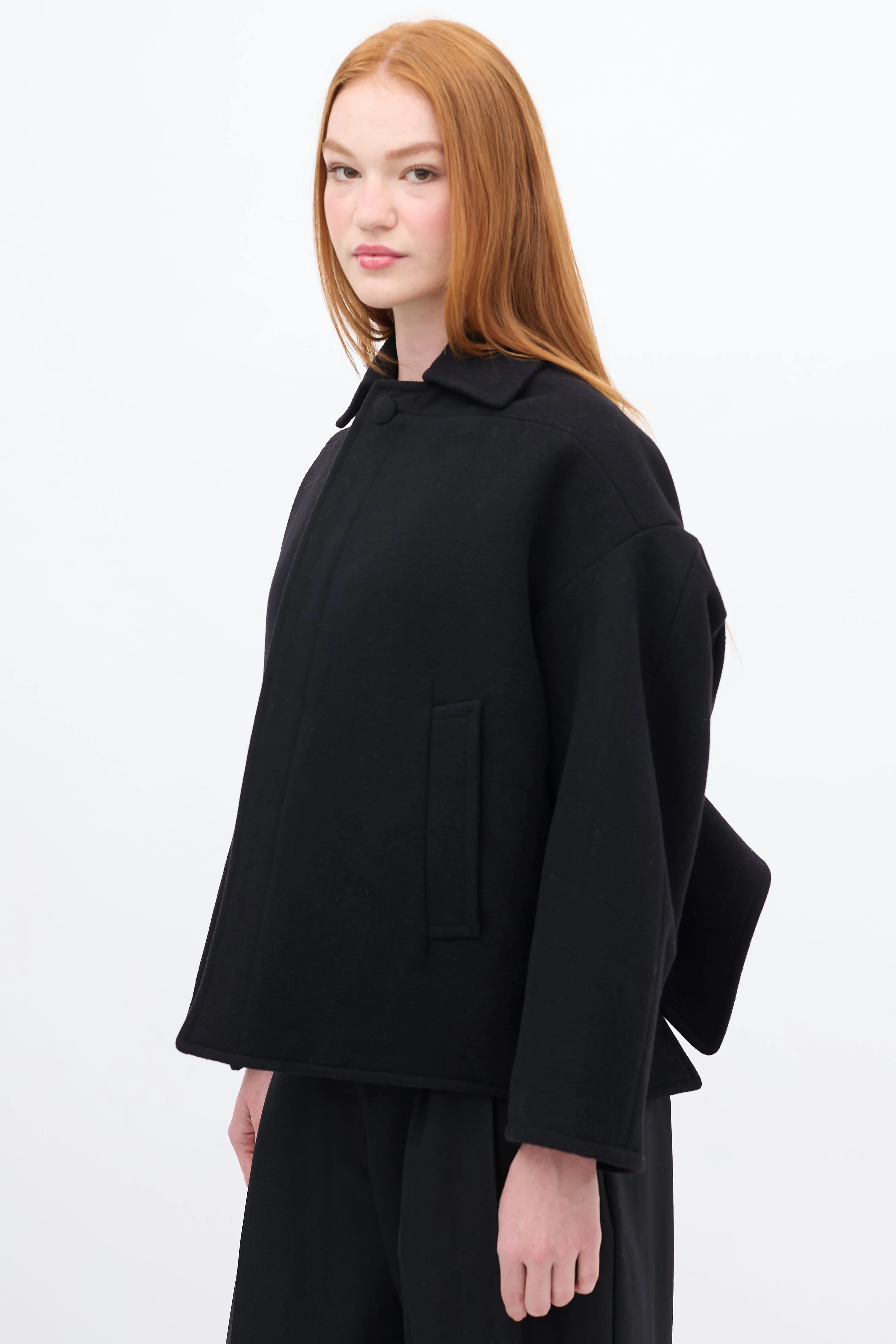 Black Wool & Cashmere Upside Down Pea Coat