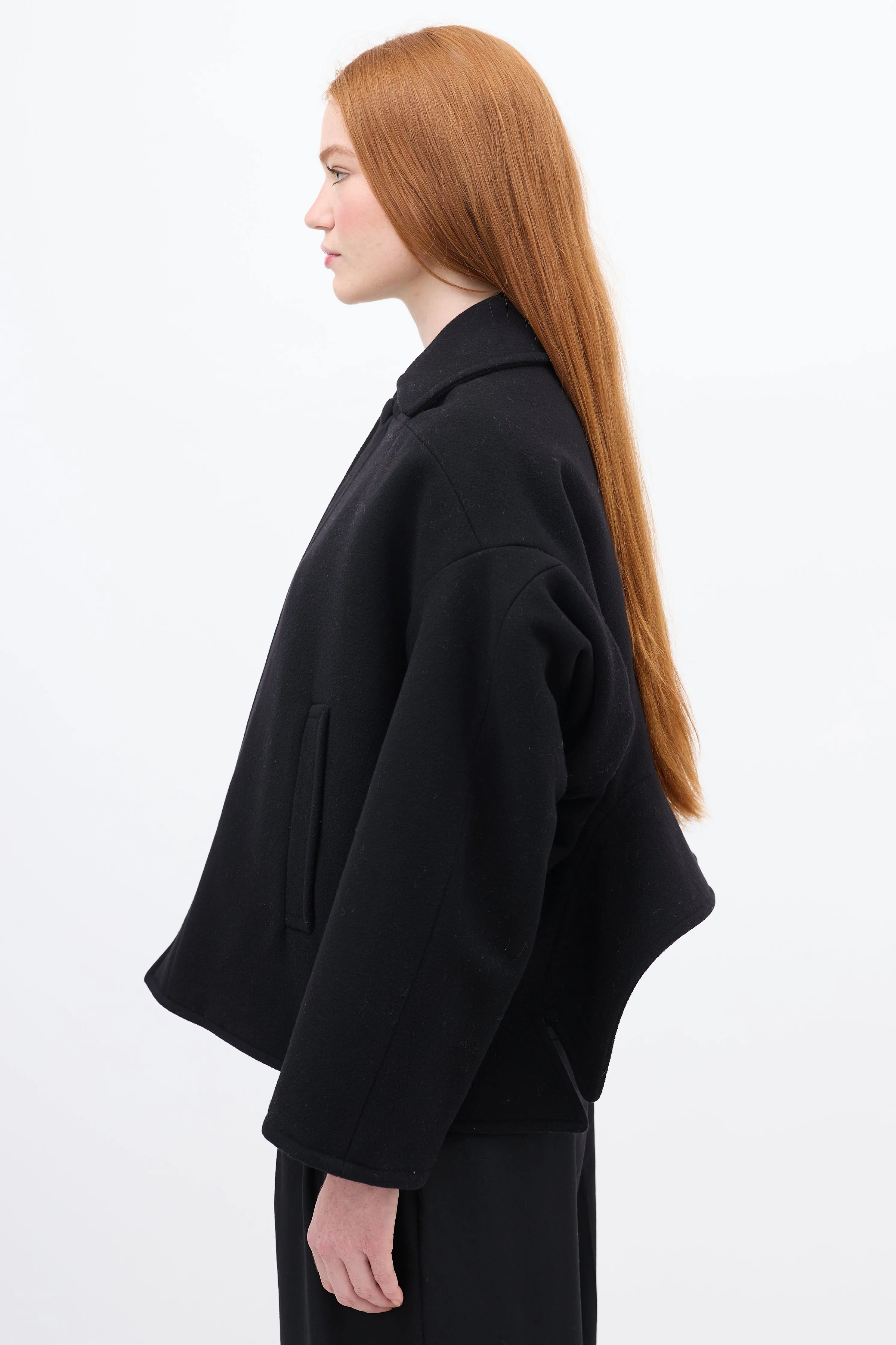 Black Wool & Cashmere Upside Down Pea Coat