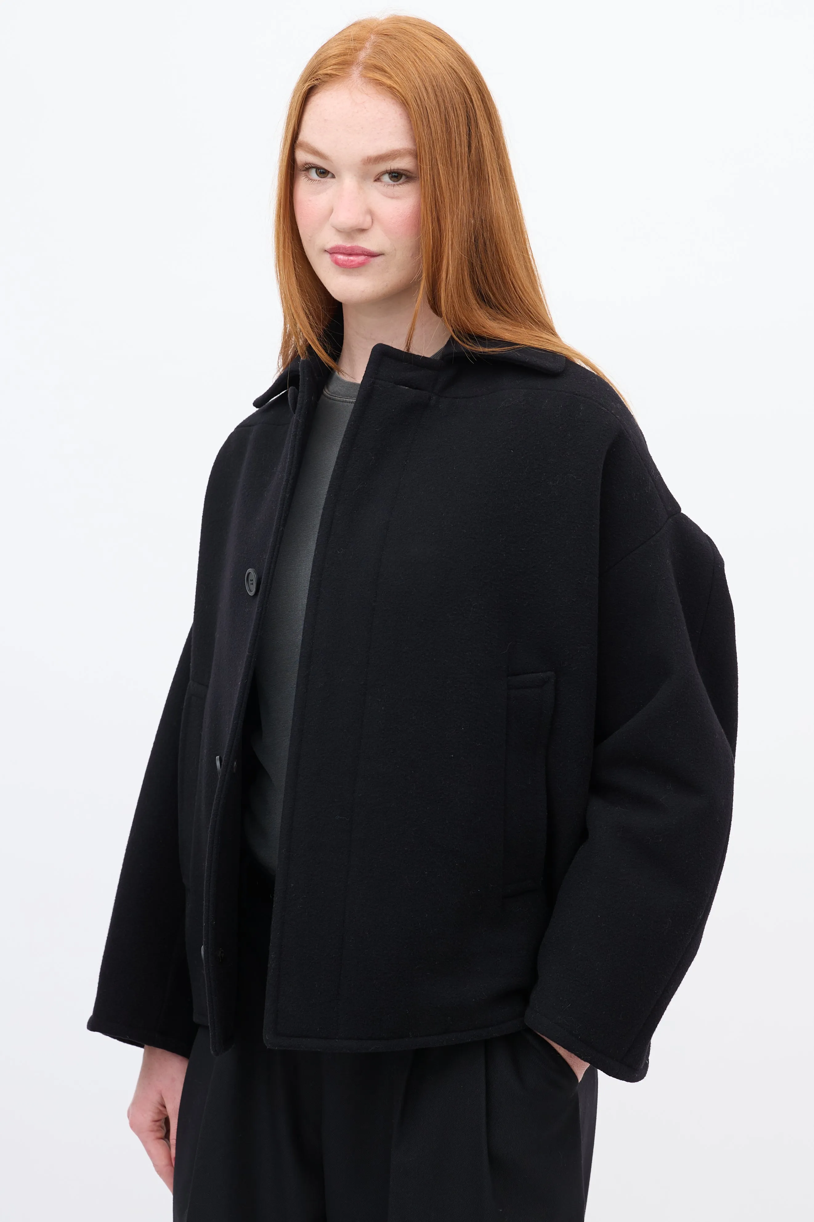 Black Wool & Cashmere Upside Down Pea Coat